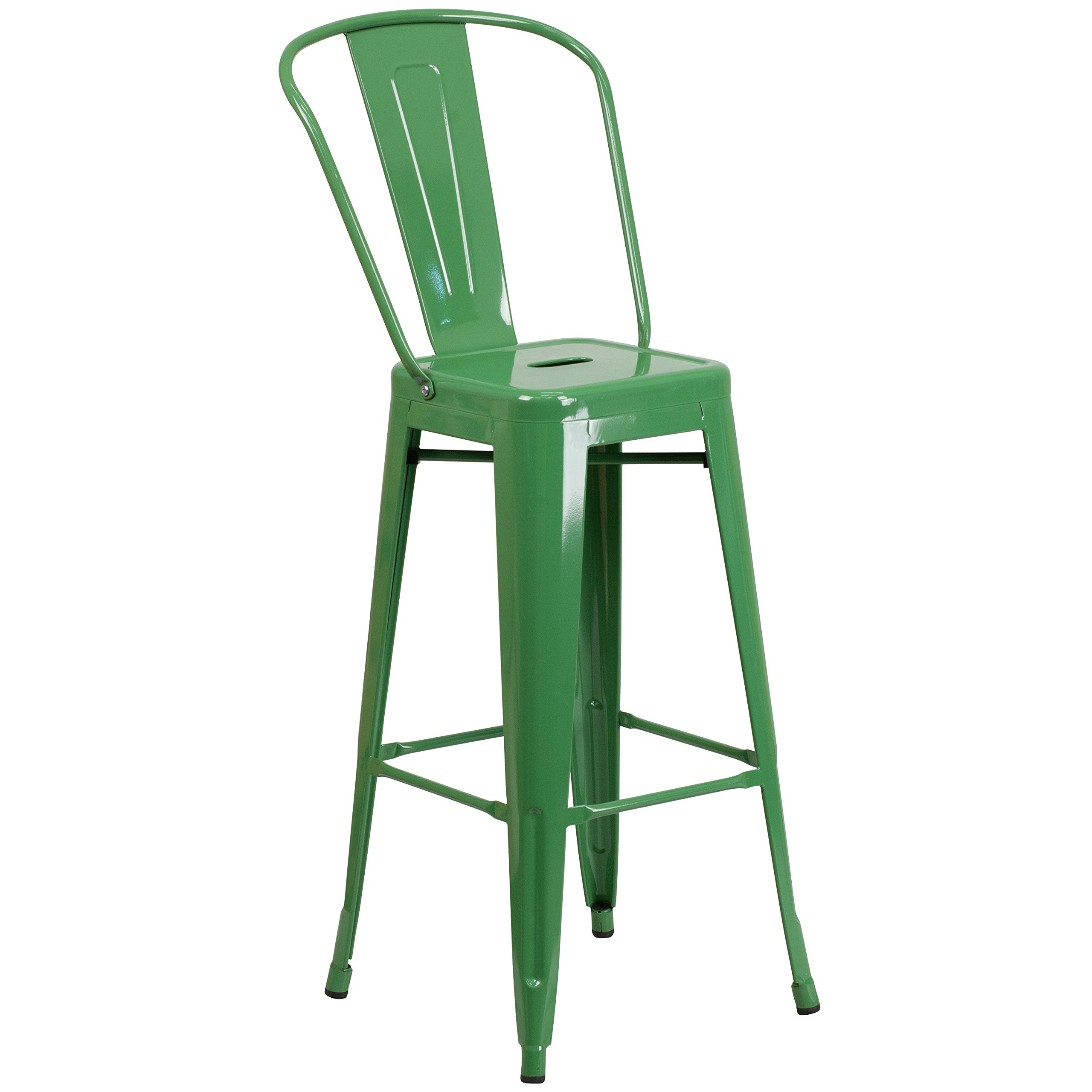 EMMA + OLIVER 30 Inch Commercial Grade Green Metal Bar Stool with Back - Indoor Outdoor Use for Kitchen, Bar, Patio & Restaurant Seating