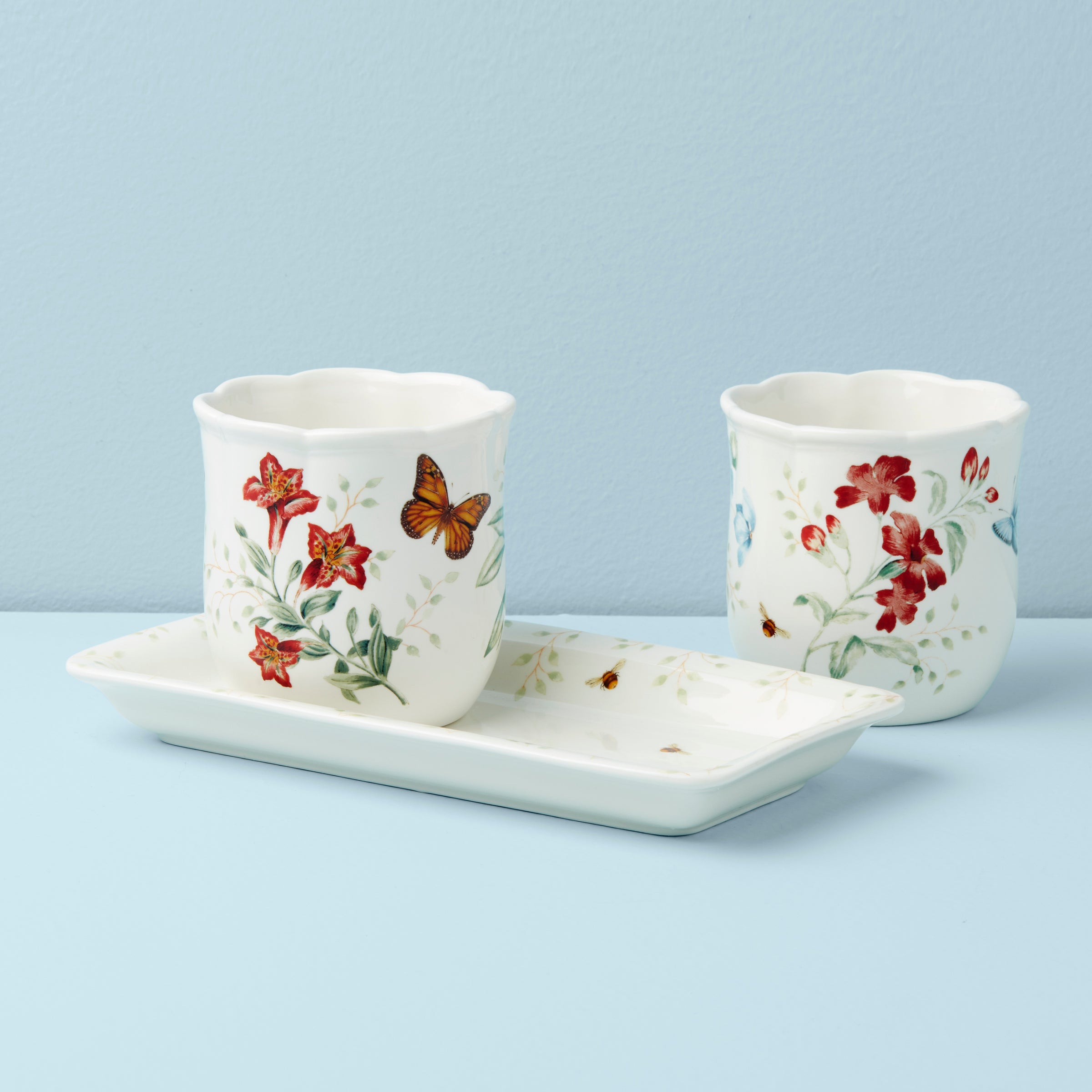 Butterfly Meadow 3-Piece Herb Garden Pots with Drainage Holes & Matching Tray - Perfect for Indoor Kitchen Windowsill, Outdoor Patio, and Home Gardening Decor