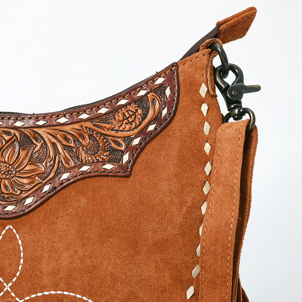 American Darling ADBG1663 Genuine Leather Crossbody Bag for Women - Hand-Tooled Suede Western Purse - Perfect for Casual Outings, Travel & Everyday Use