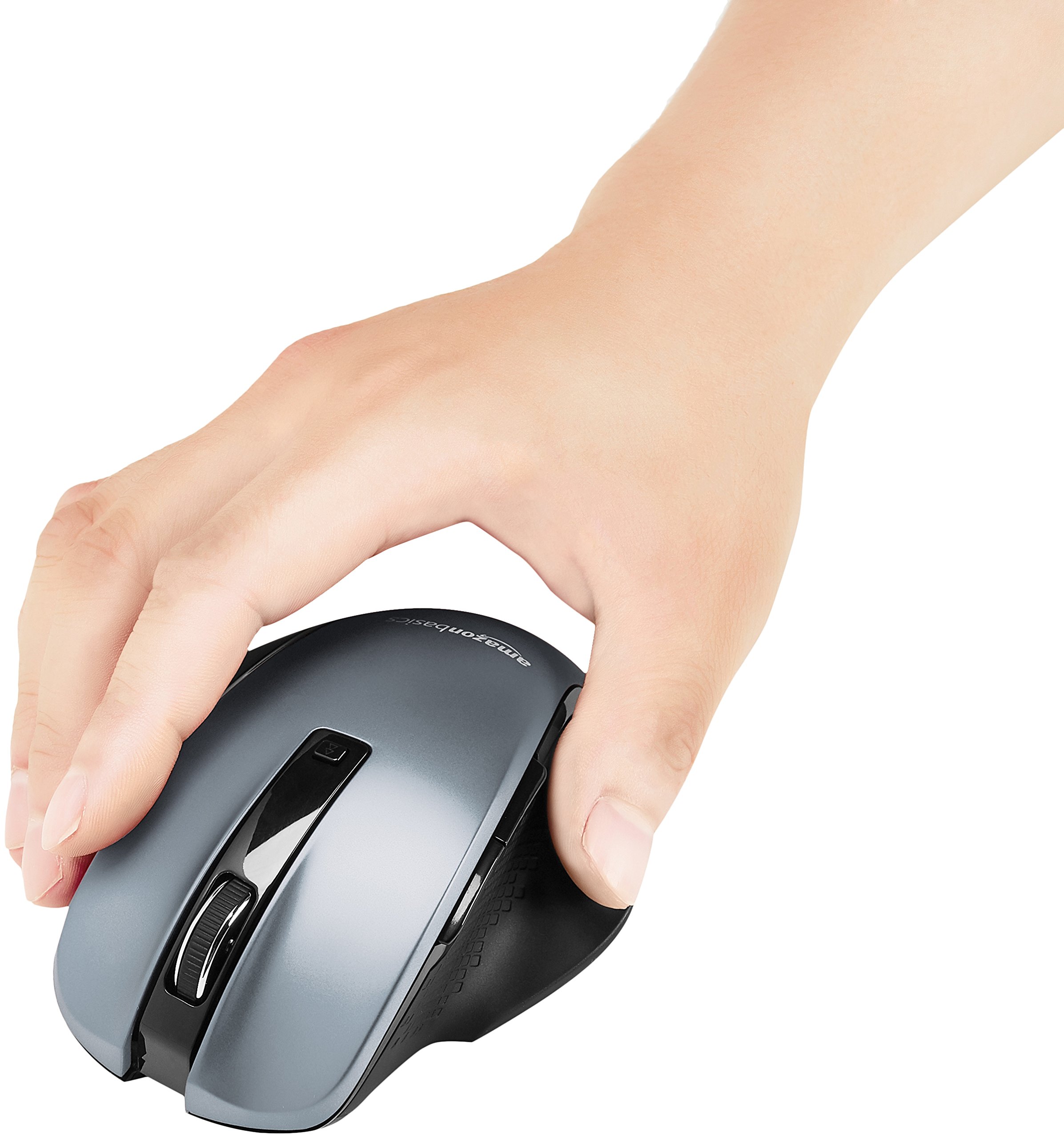 Amazon Basics Compact Ergonomic Wireless Mouse for PC & Laptop - Fast Scrolling, Comfort Grip, Silver - Perfect for Office Work, Gaming & Travel