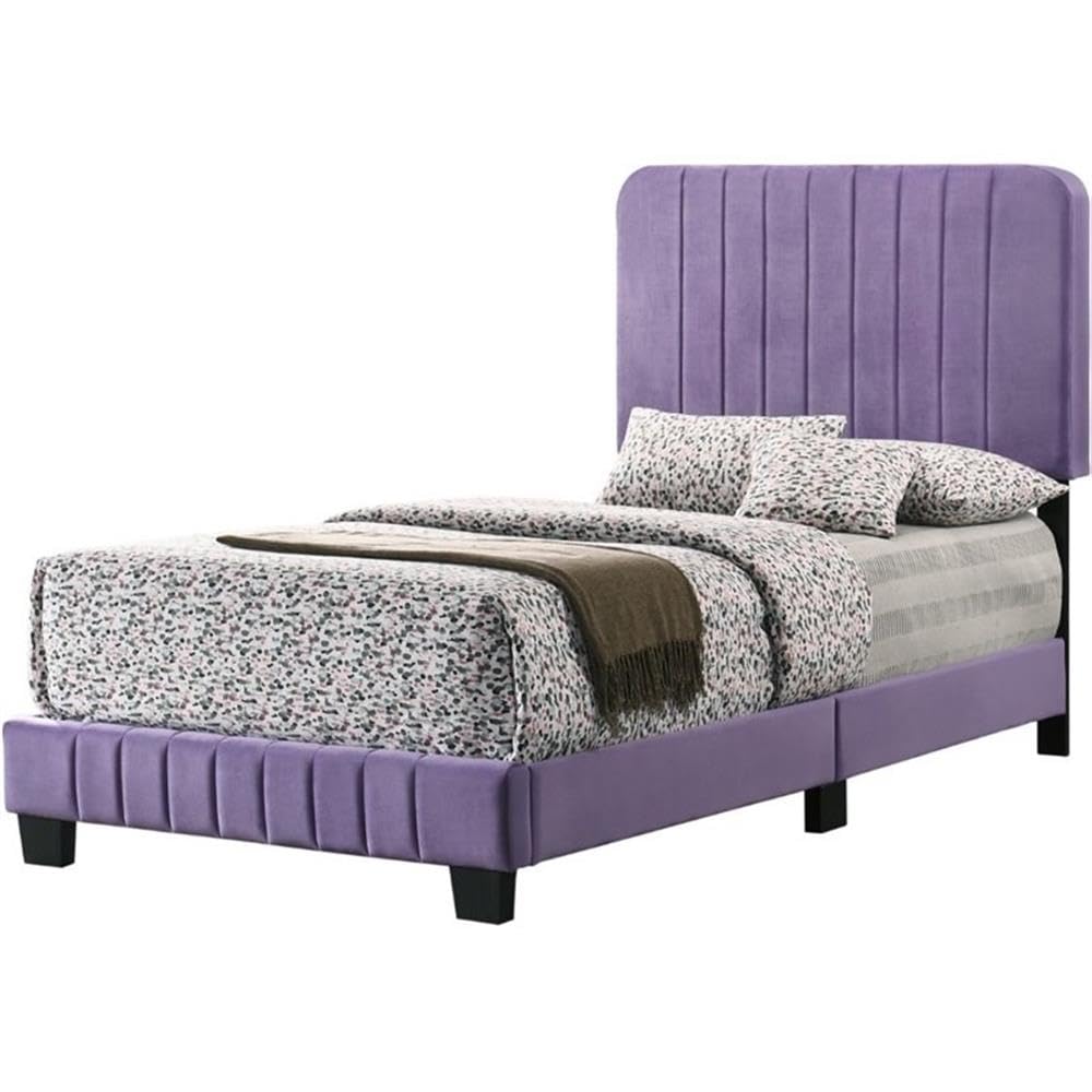 Glory Furniture Lodi Velvet Upholstered Twin Bed in Purple - Luxurious Velvet Bed Frame for Kids & Teens Bedroom, Guest Room & Dorm Decor
