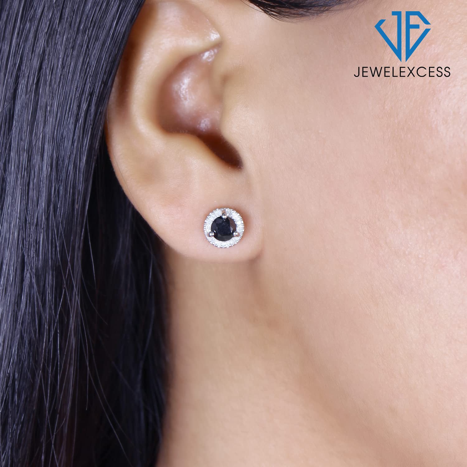 1.00 Carat Black & White Diamond Halo Stud Earrings in Sterling Silver – Elegant Women's Jewelry for Birthday Gifts & Special Occasions | JEWELEXCESS