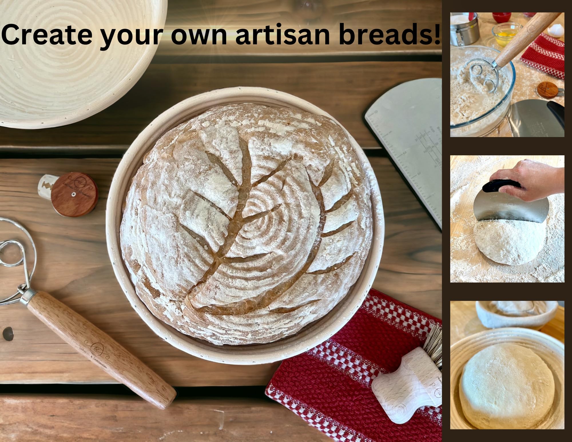 Premium Banneton Bread Proofing Basket Set - 2 Pack (9 Inch Round) for Sourdough, Artisan & Homemade Bread Baking | Includes Dough Scoring Tool | Perfect for Kitchen, Bakery & Bread Making Enthusiasts