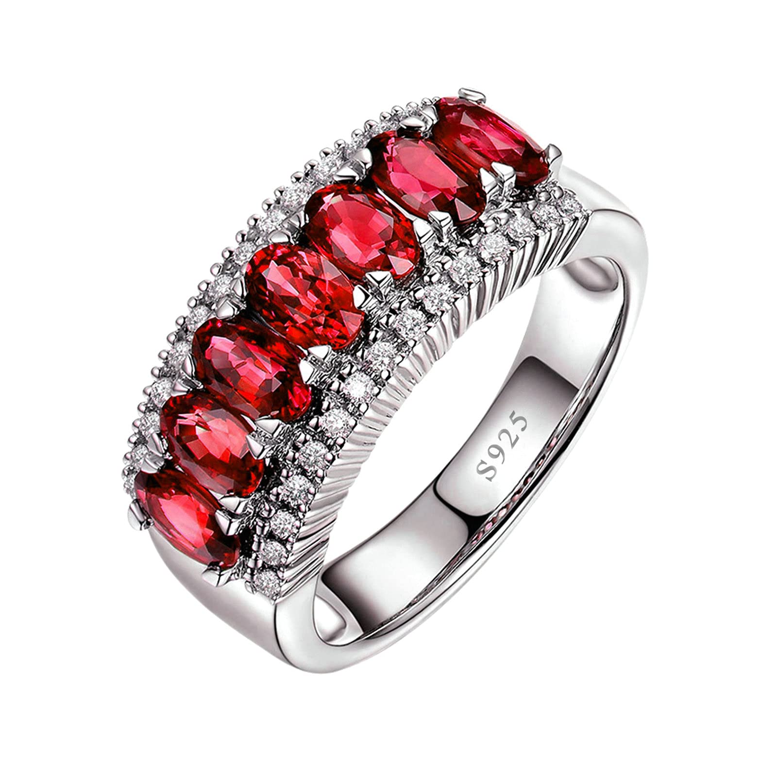 Sterling Silver Wedding Bands for Women - Oval Red Cubic Zirconia Engagement Ring, Size 4-11, Perfect for Bridal Jewelry, Anniversary Gifts & Romantic Proposals
