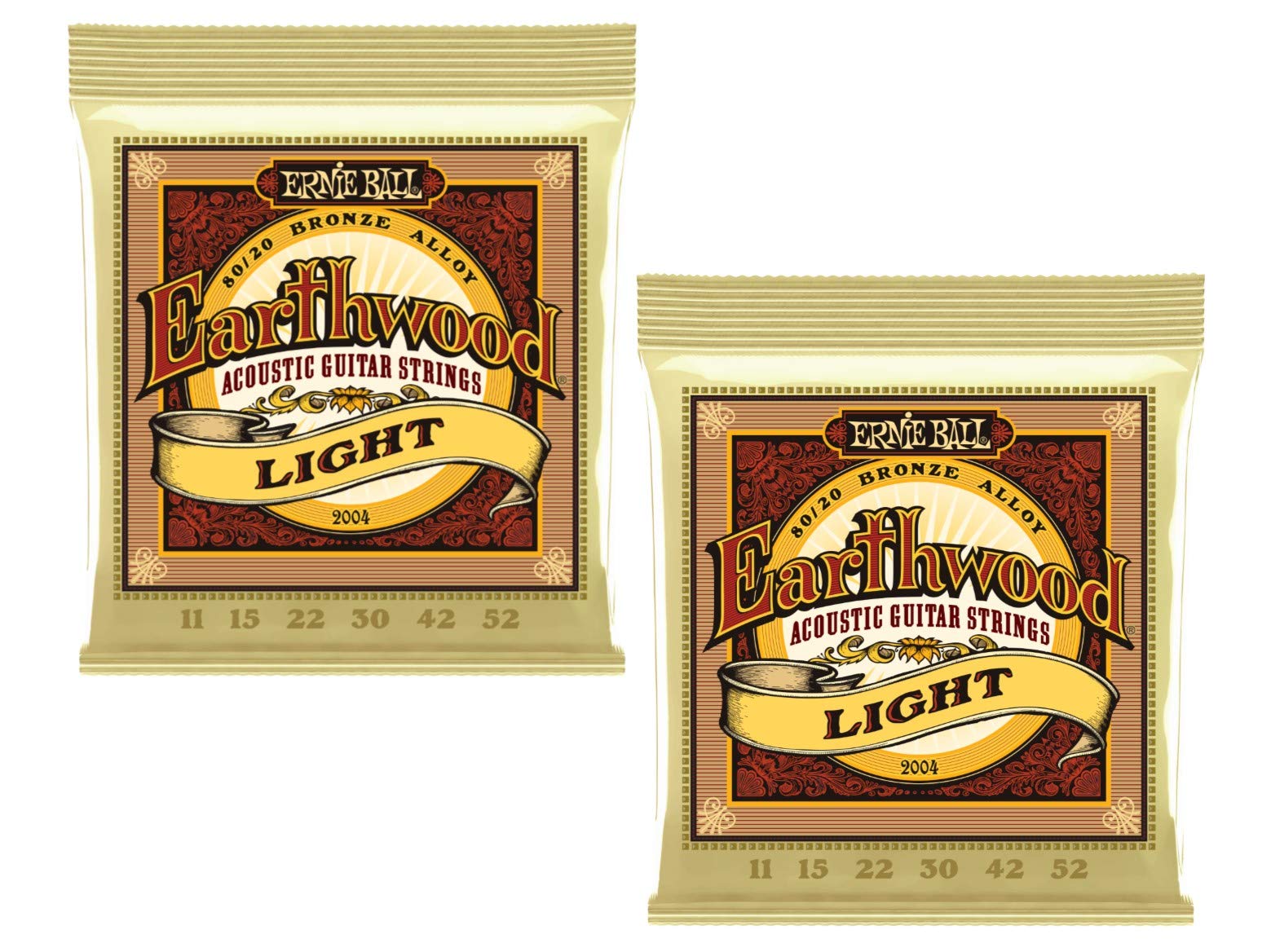 Ernie Ball Earthwood 2006 80/20 Bronze Acoustic Guitar Strings - XL Light (10-50 Gauge) - 2 Pack Set - Perfect for Folk, Country & Fingerstyle Playing