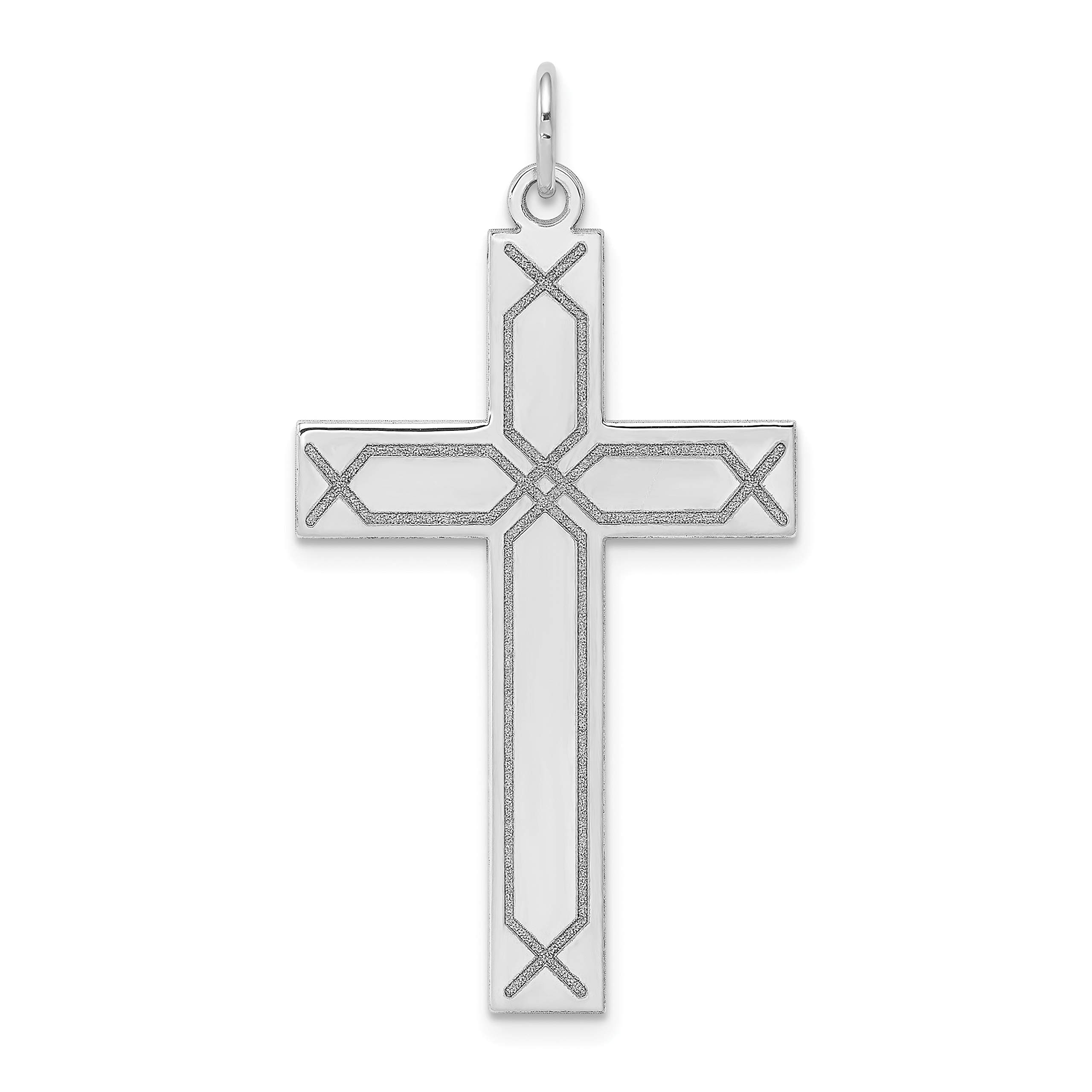 14K White Gold Laser Engraved Cross Pendant Necklace for Women - Elegant Religious Jewelry Gift for Baptism, Confirmation & Everyday Wear