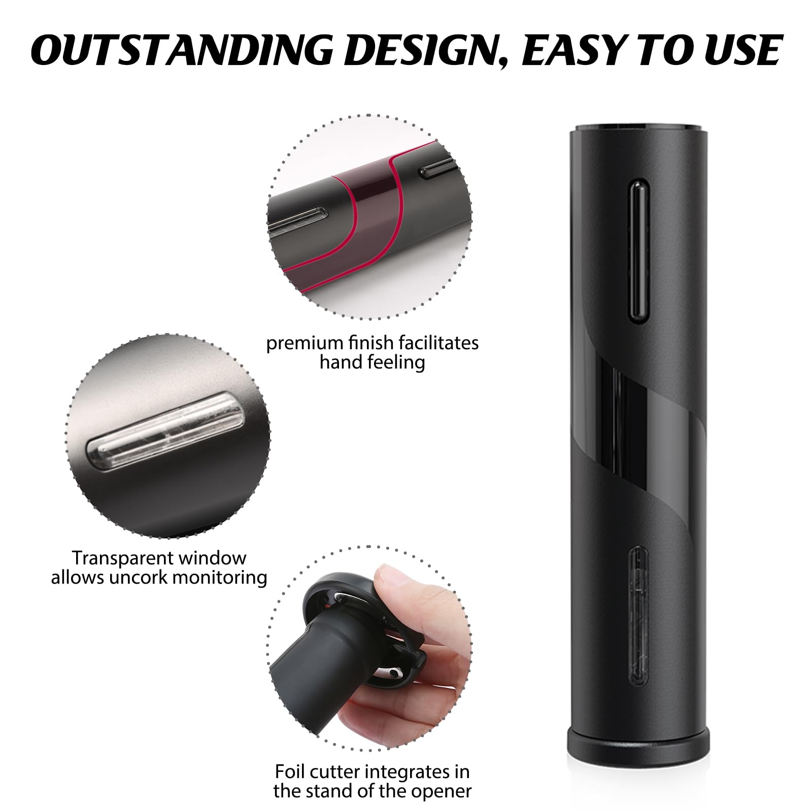 Premium Electric Wine Opener Set with Foil Cutter & 2 Wine Stoppers - Battery Powered Corkscrew for Wine Lovers - Perfect Gift for Parties, Weddings & Holidays (Black) - Effortless Wine Opening for Home Entertaining & Gifting