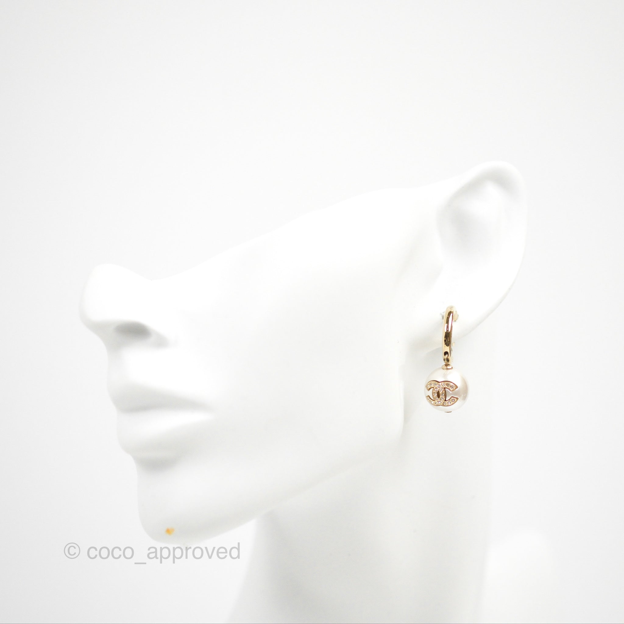 Chanel CC Crystal Pearl Drop Hoop Earrings - Gold Tone Luxury Jewelry for Women | Perfect for Parties, Weddings & Special Occasions