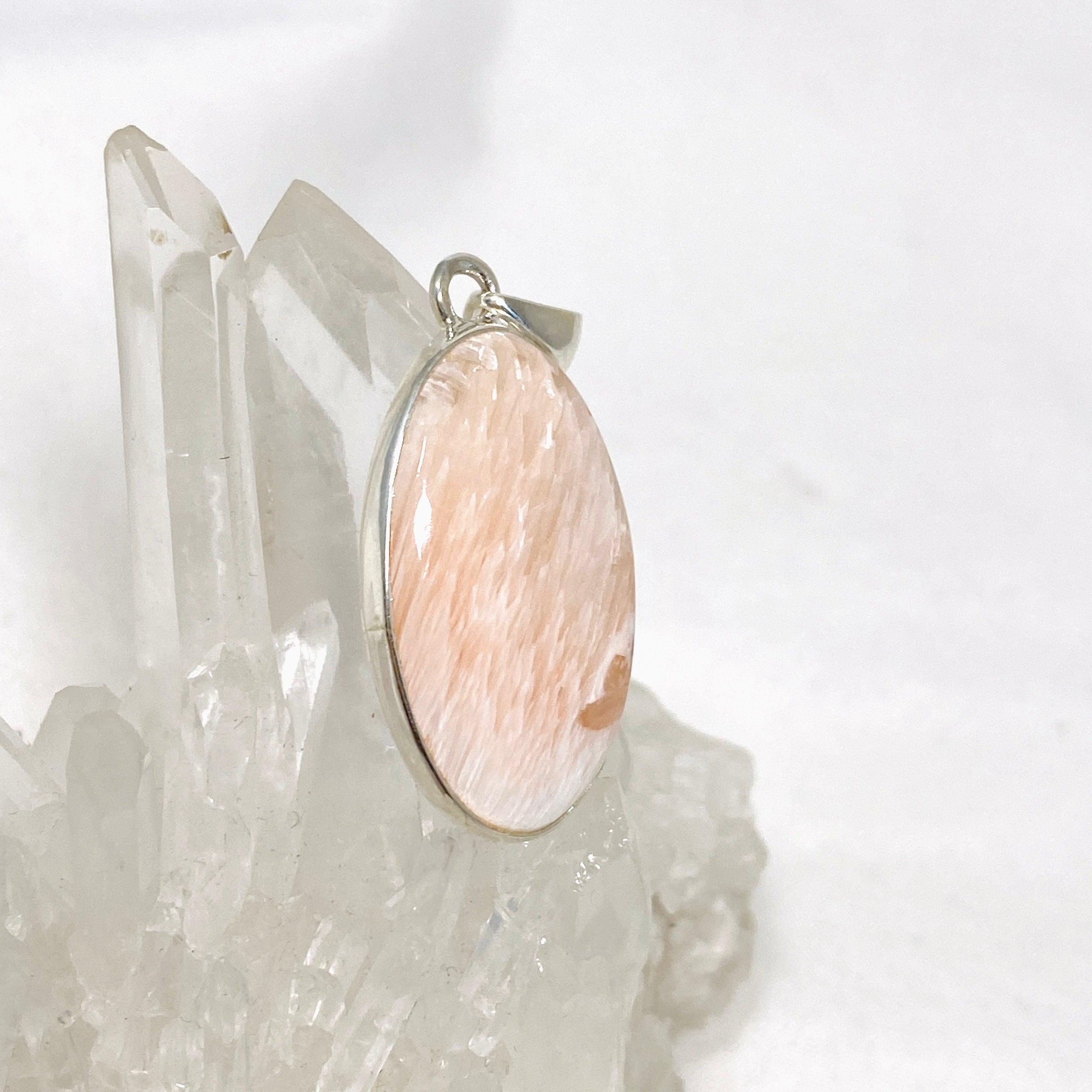 Natural Peach Scolecite Oval Pendant Necklace - Healing Crystal Jewelry for Women - Perfect for Meditation, Energy Balancing & Spiritual Gifts
