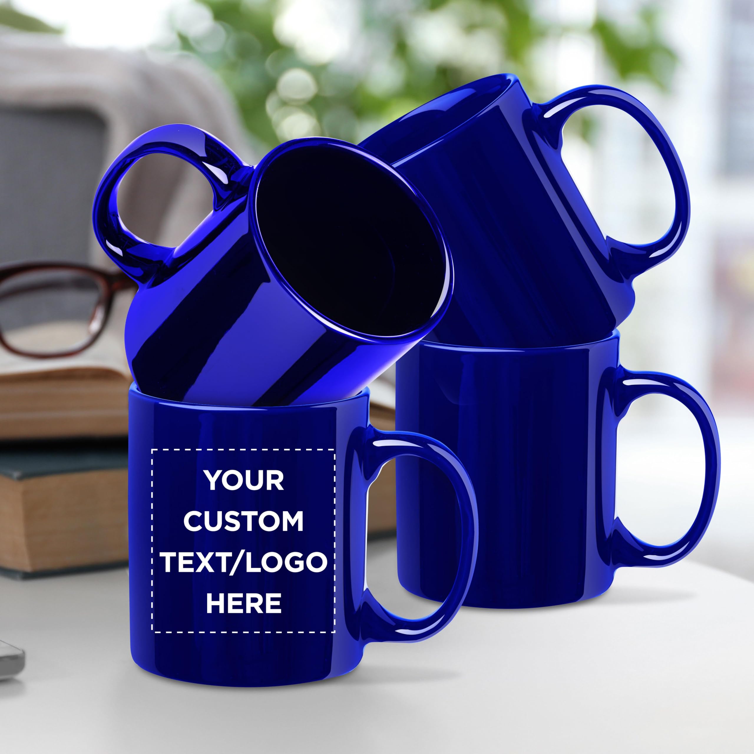 Custom Ceramic Coffee Mugs 11 oz - Bulk Set of 50 Personalized Coffee Cups for Office, Cafe & Home Use - Iced Coffee & Gaming Mugs in Cobalt Blue - Durable Dishwasher Safe Ceramic Mugs for Daily Use, Gifts & Promotional Events