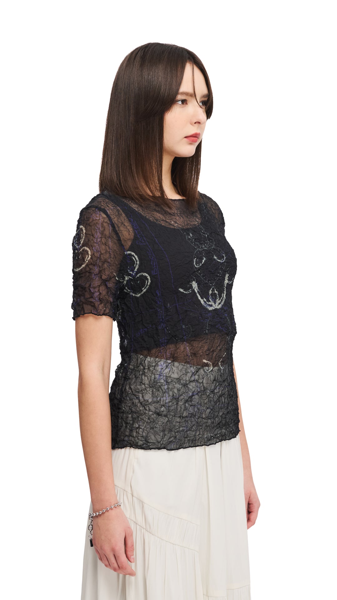 French Curve Ruler Print Crinkle Pleated Blouse - Women's Fashion Tops for Office, Party & Casual Wear