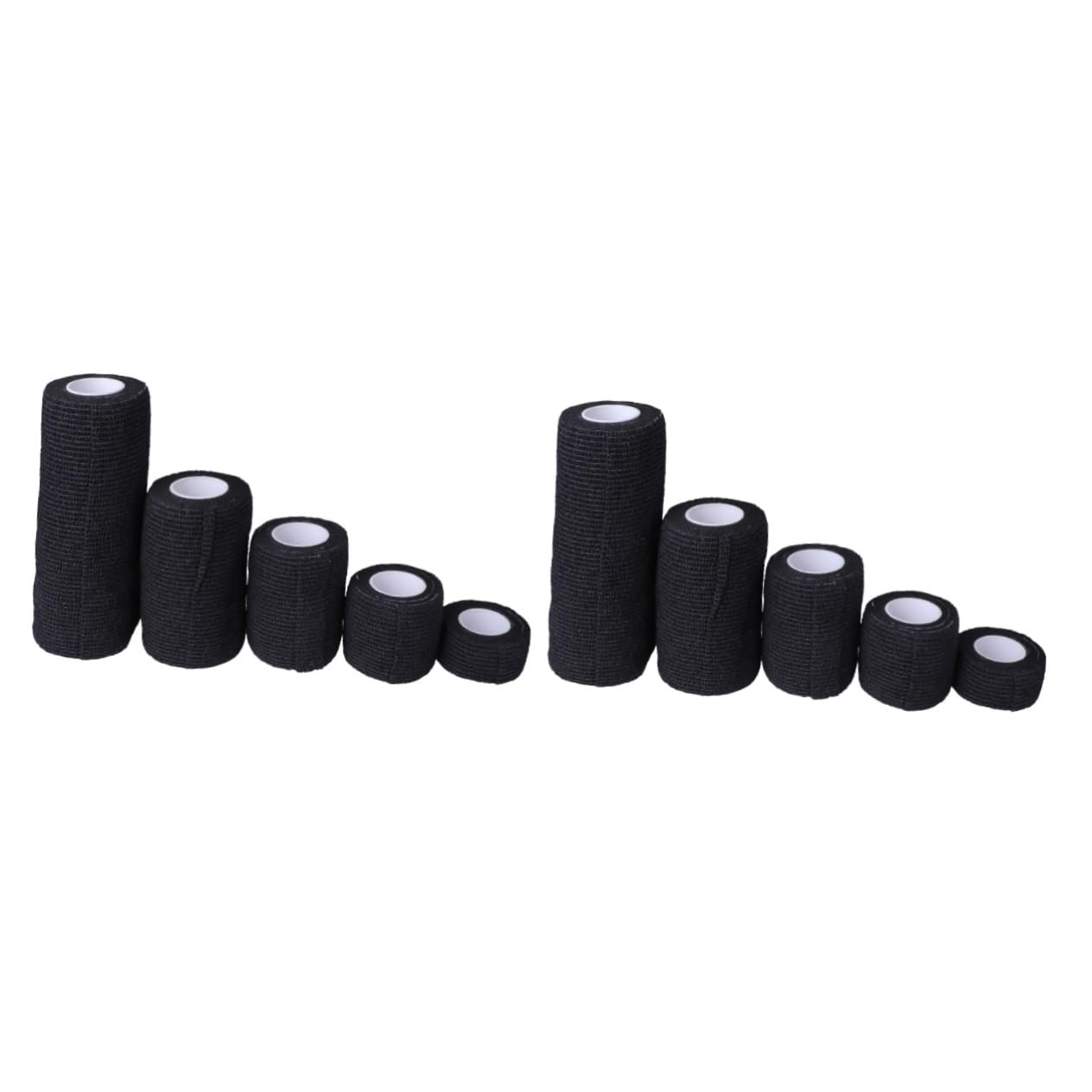 INOOMP 10 Pcs Cohesive Bandage Tape - Waterproof Self-Adhesive Wrap for Sports, First Aid & Medical Support - Black Athletic Tape for Wrist, Ankle & Knee Injuries - Ideal for Athletes & Physical Therapy