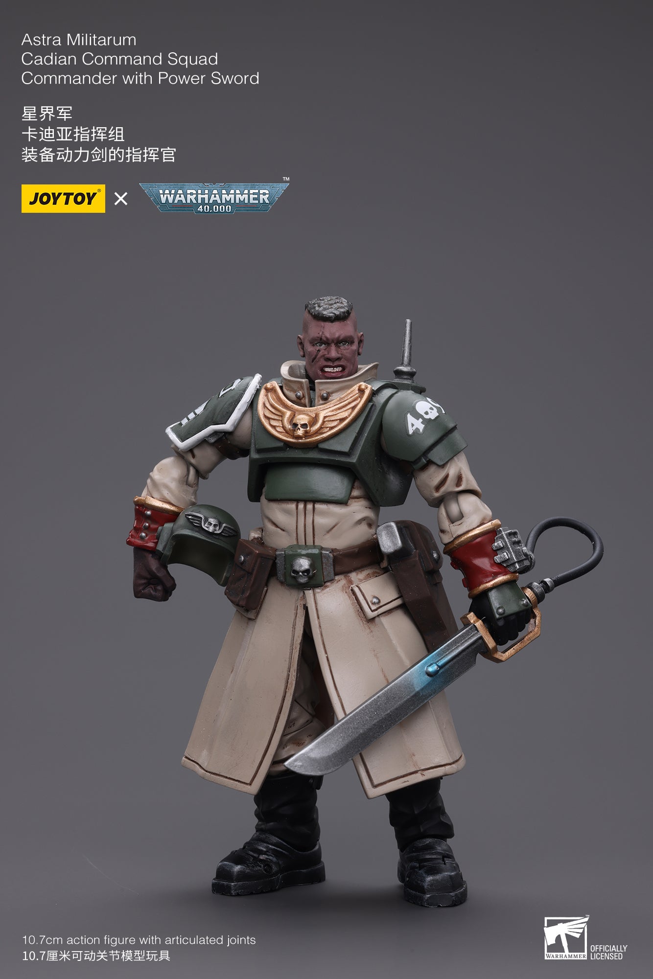 1/18 JOYTOY 3.75-inch Astra Militarum Cadian Command Squad Action Figure with Power Sword - Perfect for Warhammer 40K Collectors, Tabletop Gaming & Military Model Displays