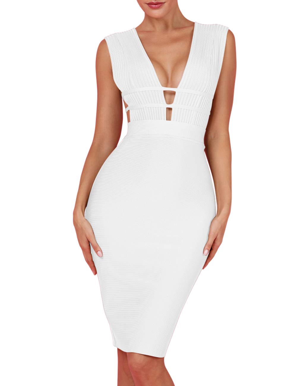 Sexy Deep V Plunge Sleeveless Bandage Cocktail Dress for Women - Bodycon Party Dress with Cut Out Design | Perfect for Night Out, Club, Date Night & Special Occasions