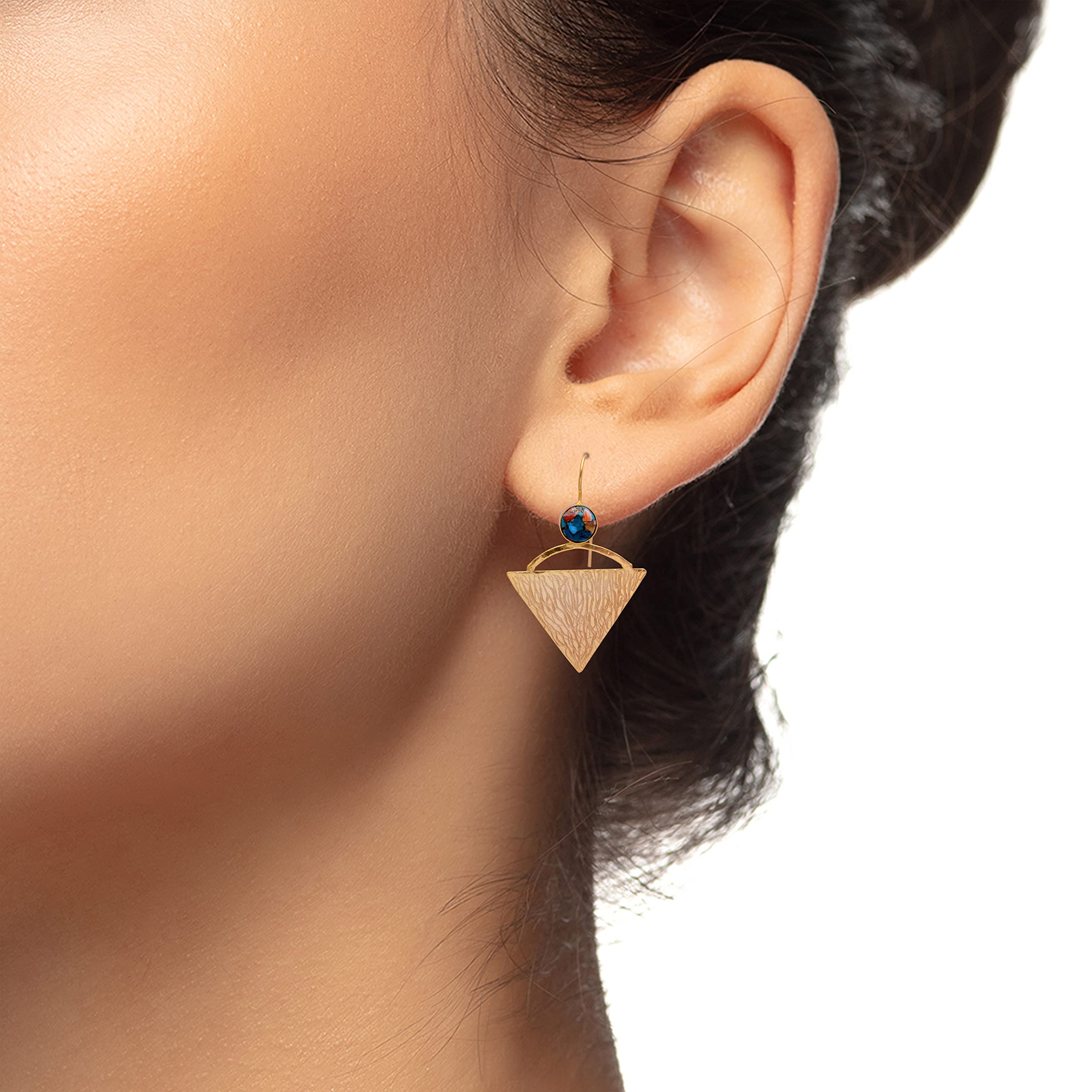 18K Gold Plated Gemstone Earrings for Women - Handmade Western Style Jewelry Gift for Her (Birthday, Anniversary, Mother's Day) - Oyster Copper Turquoise Dangle Earrings | Perfect for Weddings, Parties & Special Occasions