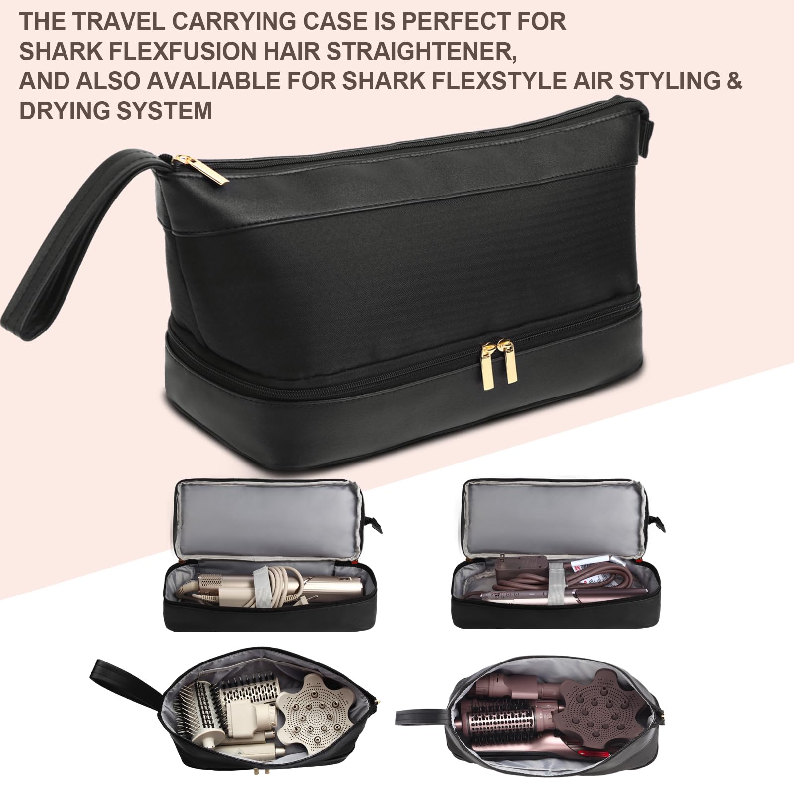 Shark FlexFusion Hair Straightener Travel Case - Durable Protective Pouch for Shark FlexFusion Air Ceramic HD641S/HD642S - Compact Black Storage Bag for Travel, Gym & Home Use
