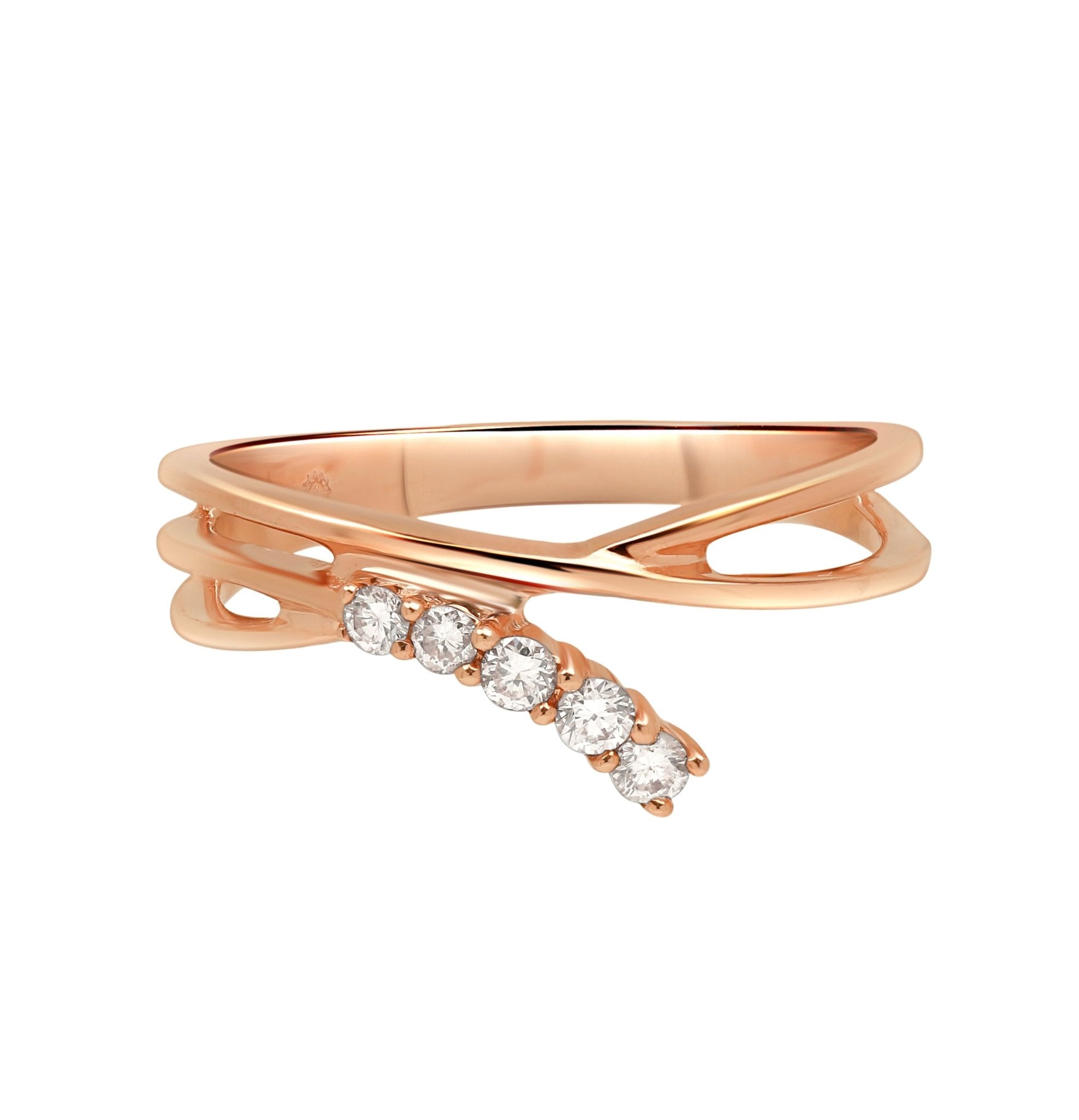 14K Rose Gold Interlocking Diamond Criss Cross Band Ring for Women - Elegant Stackable Wedding & Anniversary Jewelry Gift for Her