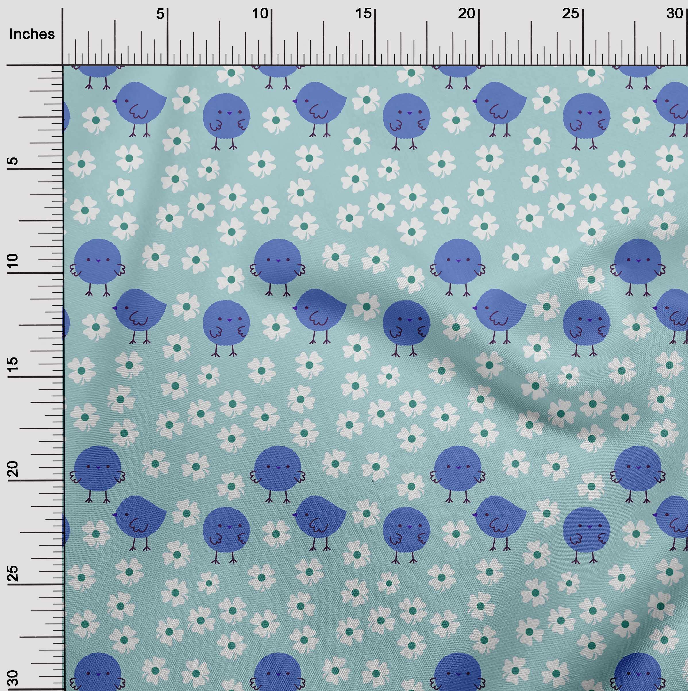 Premium 100% Cotton Cambric Fabric - Medium Blue Printed Kids Sewing Material by The Yard (56
