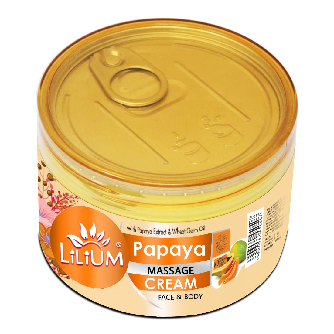 Lilium Papaya Face & Body Massage Cream - 250gm | Natural Papaya Extract & Wheat Germ Oil | Paraben-Free Skin Renewal for Radiance & Softness | All Skin Types | Perfect for Daily Moisturizing & Spa Treatments