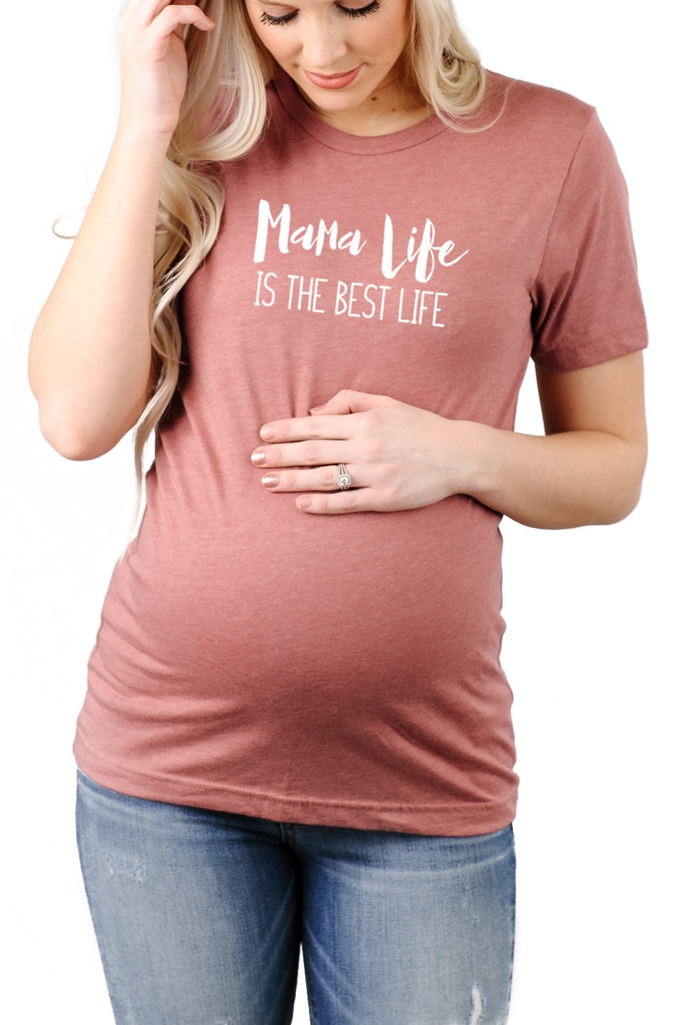 Simply Sage Market Mama Life is the Best Life Pregnancy Tee Shirt - Comfortable Maternity T-Shirt for Expecting Moms - Perfect for Baby Showers, Pregnancy Announcements & Casual Wear