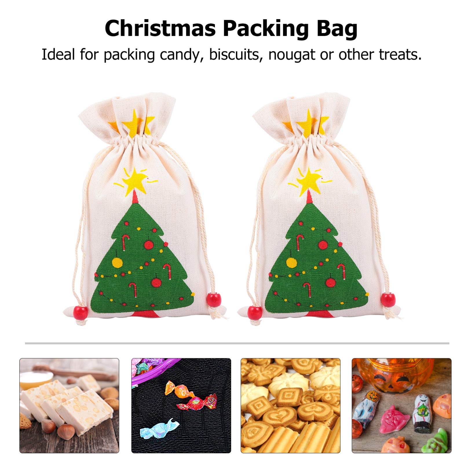 Hemoton 6Pcs Christmas Drawstring Bags - Xmas Party Favors, Holiday Treat Bags, Cotton Storage Sacks for Candy, Gifts & Ornaments - Perfect for Christmas Parties, Gift Wrapping & Festive Decorations