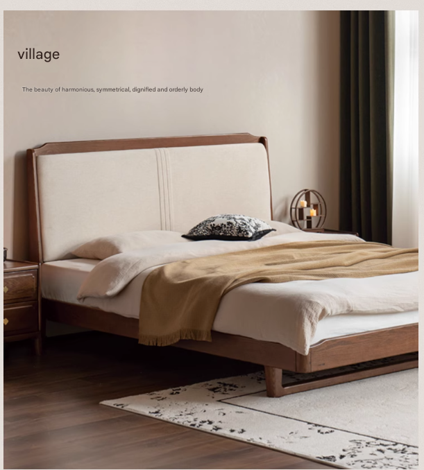 Solid Oak Wood Leather Upholstered Soft Bed - Queen Size Bed Frame with Tufted Headboard for Bedroom, Guest Room & Master Suite
