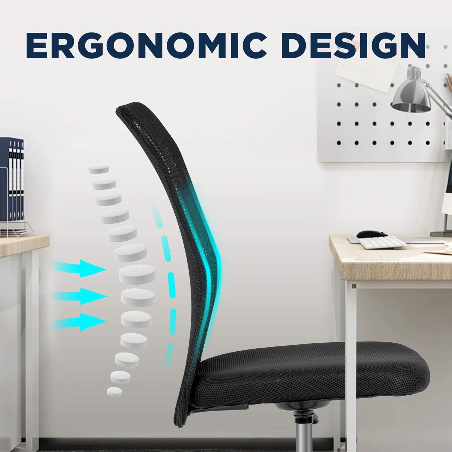 Ergonomic Mid Back Mesh Office Chair - Adjustable Rolling Desk Chair with Lumbar Support for Home & Office Use - Comfortable Computer Chair for Women & Men (Black)