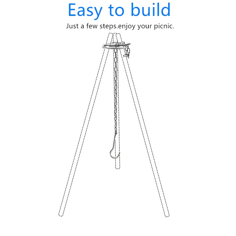 **Adjustable Camping Tripod & Grill Plate with Chain, Hook & Storage Bag - Portable Firepit Cooking Gear for Dutch Oven, Hiking & Outdoor Camping Adventures**    *(Perfect for Campfire Cooking, Backpacking Trips, Picnics & BBQ Gatherings!)*