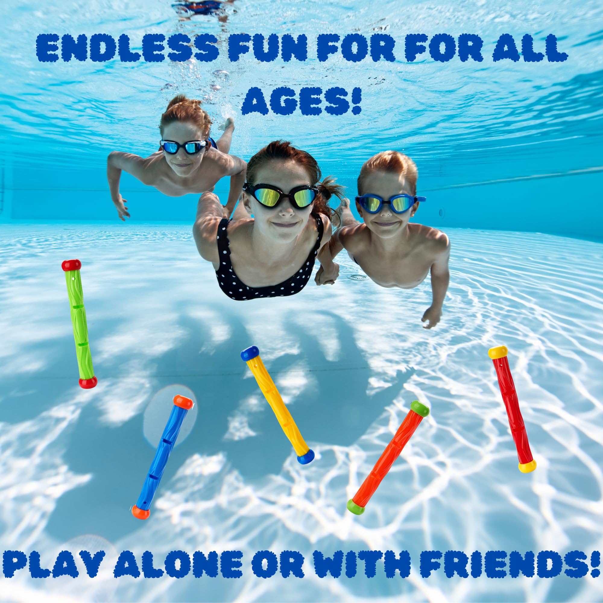 JOEY'Z 5-Piece Fast Sinking Diving Sticks - Colorful Pool Toys for Kids Ages 4-12 - Perfect for Swimming Lessons, Water Games & Summer Pool Parties - Great as Toddler Pool Toys & Family Fun Water Activities