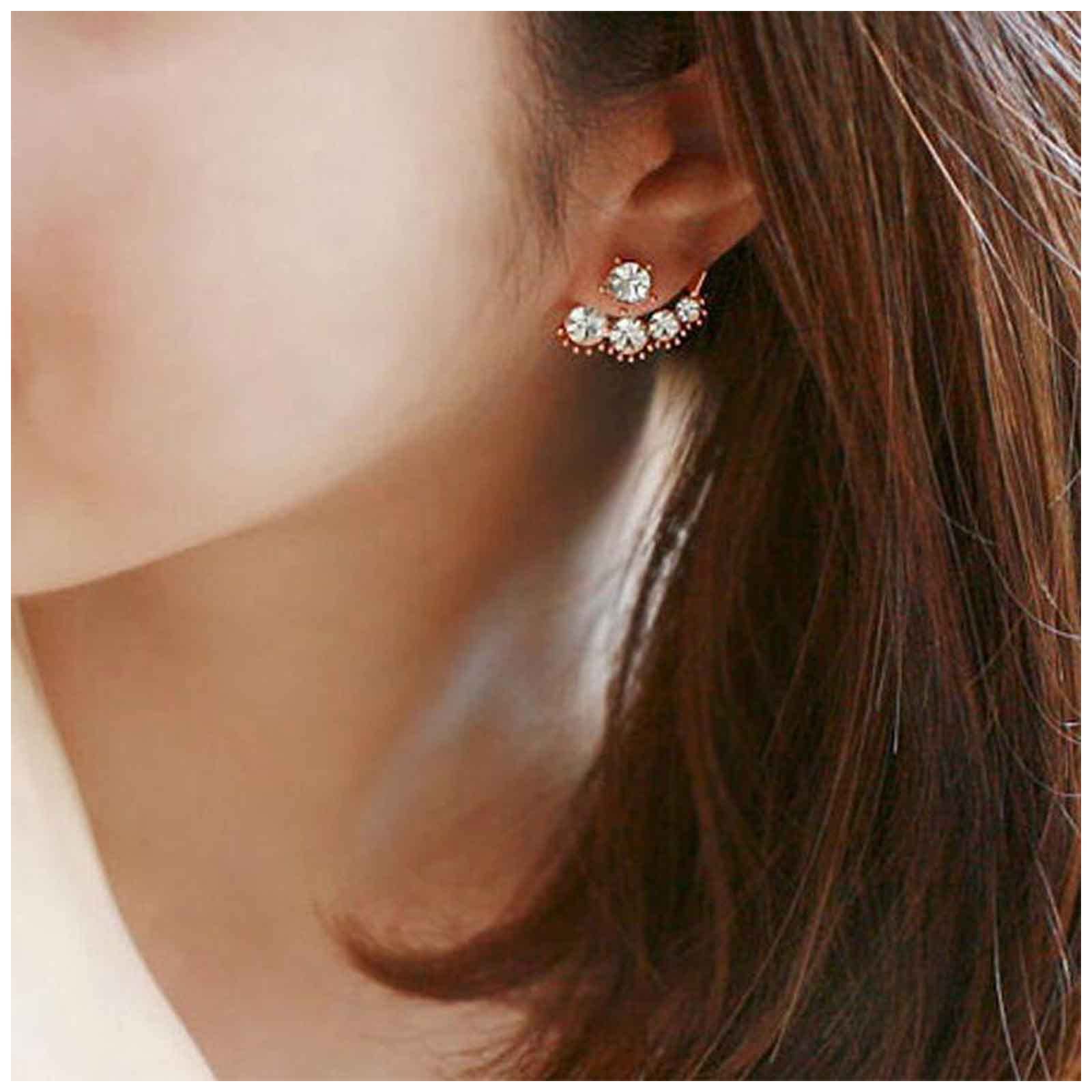 Boho Pearl Crystal Ear Jacket Earrings - Gold Crystal Ear Climber CZ Rhinestone Front & Back Earrings - Bohemian Mismatched Jewelry for Women | Perfect for Parties, Weddings & Everyday Boho Fashion