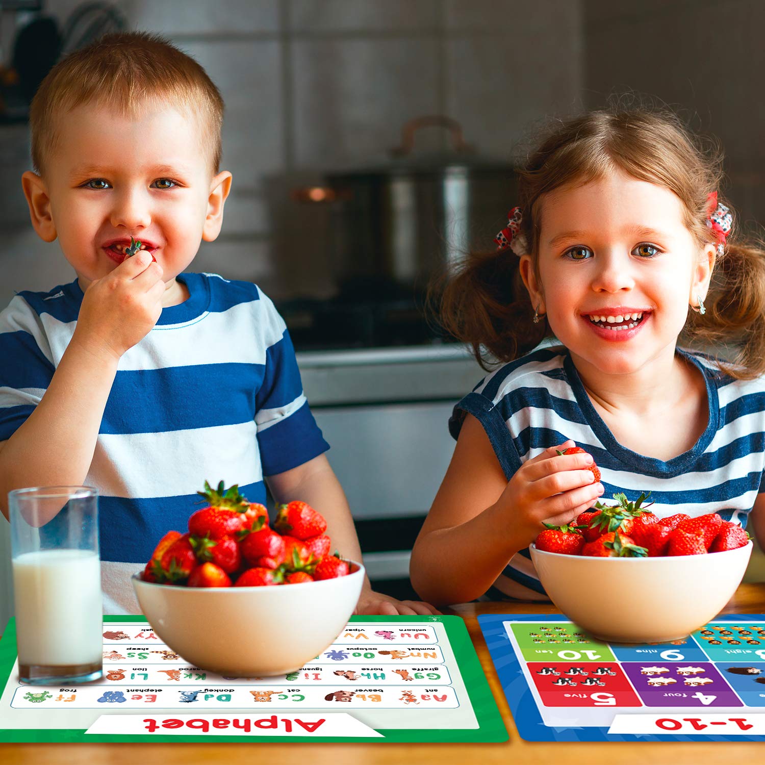 10 Pack Kids Placemats - 2 Sets of 5 Non-Slip, Washable & Reusable Placemats for Toddlers & Children | Perfect for Dining Table, High Chair & Mealtime Learning (Fun Educational Designs)