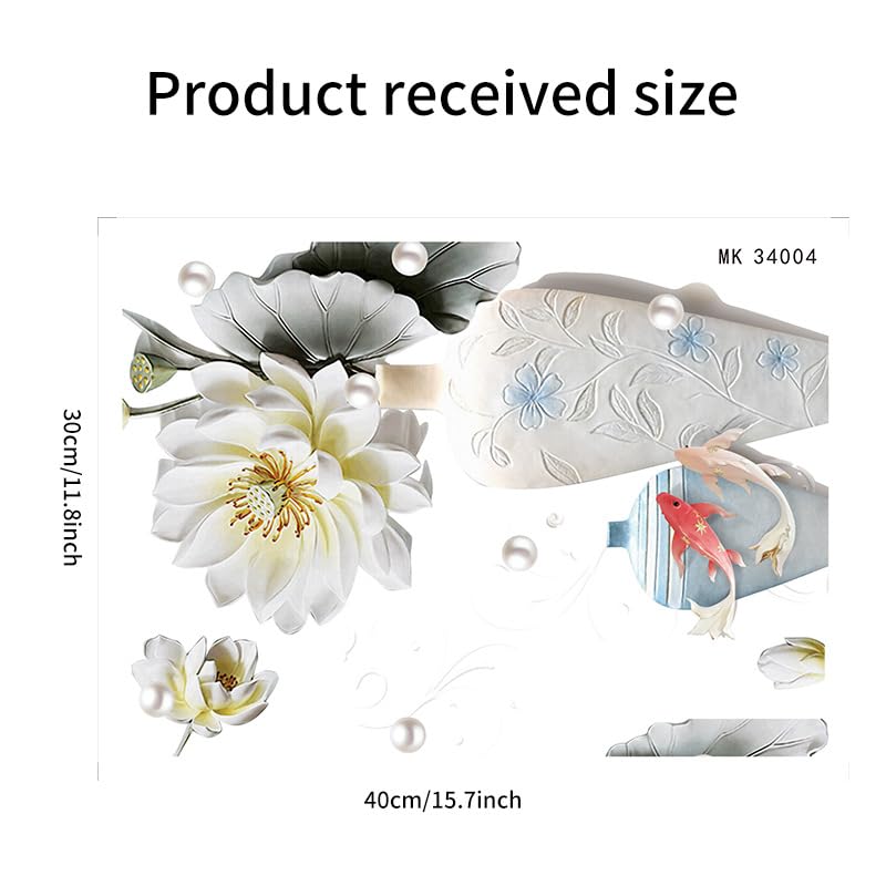 Lotus Fish Peony Flower Toilet Cover Stickers - Waterproof Self-Adhesive Bathroom Decals for Toilet Lid, Tank & Wall - Elegant Vase Floral Design - Perfect for Home Decor, Bathroom Renovation & DIY Projects