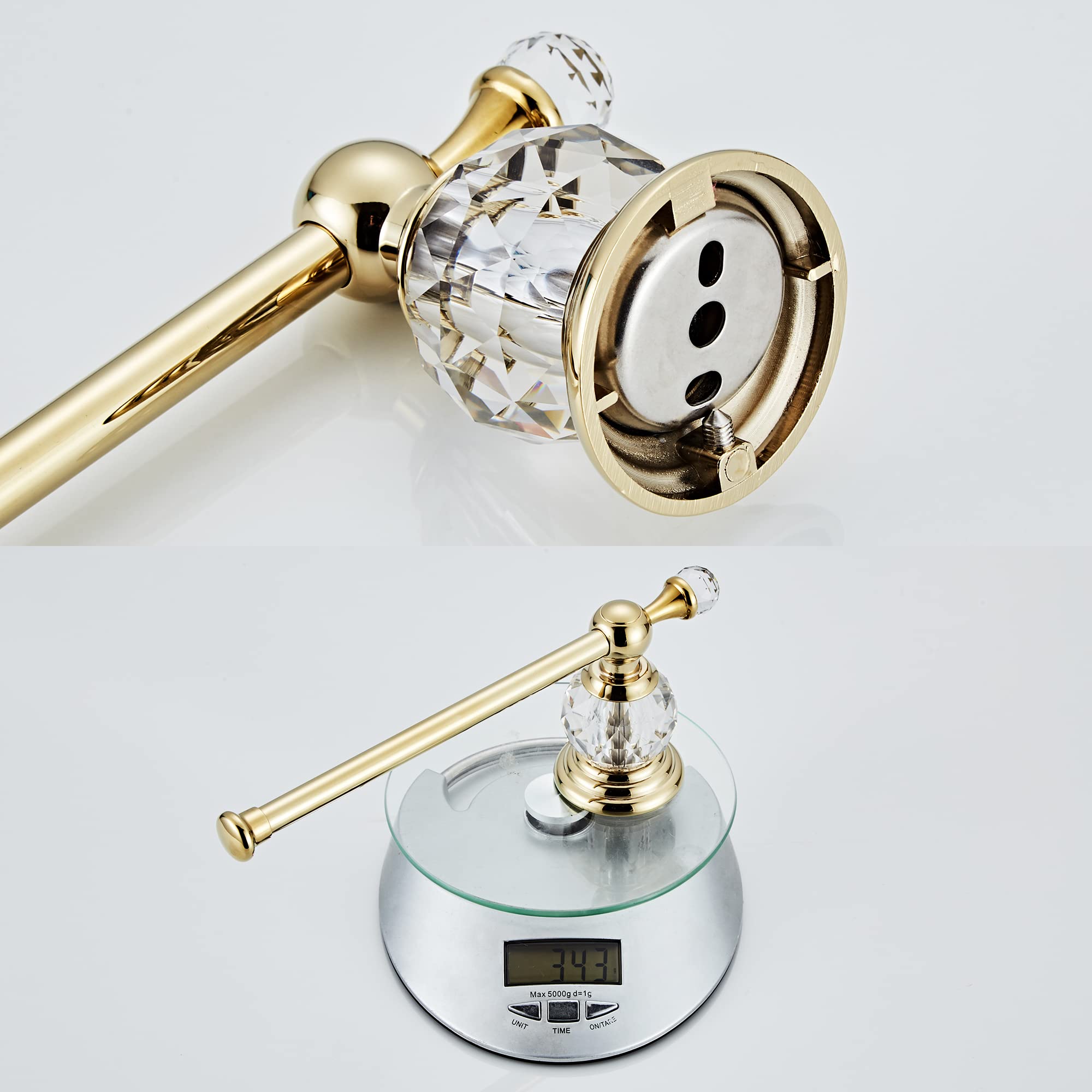 Premium Gold Crystal Bathroom Hardware Set - Adjustable Towel Rack, Toilet Paper Holder, Hand Towel Ring & Wall Hooks - Elegant Wall Mounted Bathroom Accessories for Modern Homes, Hotels & Luxury Spaces