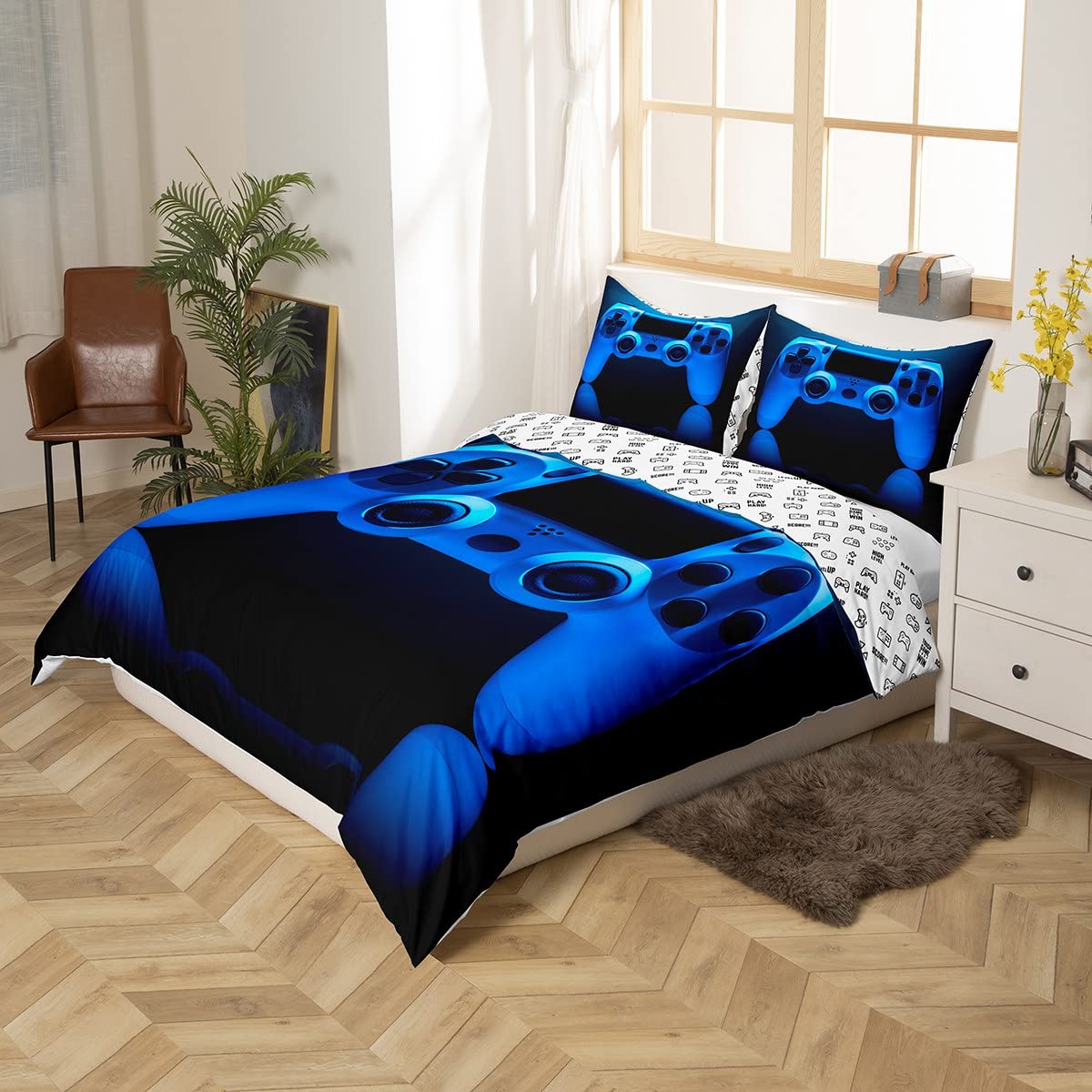Soft Gaming Controller Duvet Cover Set - Twin Size Blue Video Game Bedding for Boys, Girls & Teens - 1 Duvet Cover + 1 Pillowcase - Perfect for Gamer Room Decor & Sleepovers