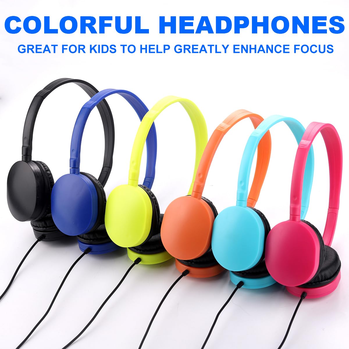 25 Pack Bulk Kids Headphones for Classroom & School - Adjustable On-Ear Headphones for Students, Children, Teens, Toddlers (PU102, Mixed Colors) - Perfect for Chromebook Use, Online Learning & Study Sessions