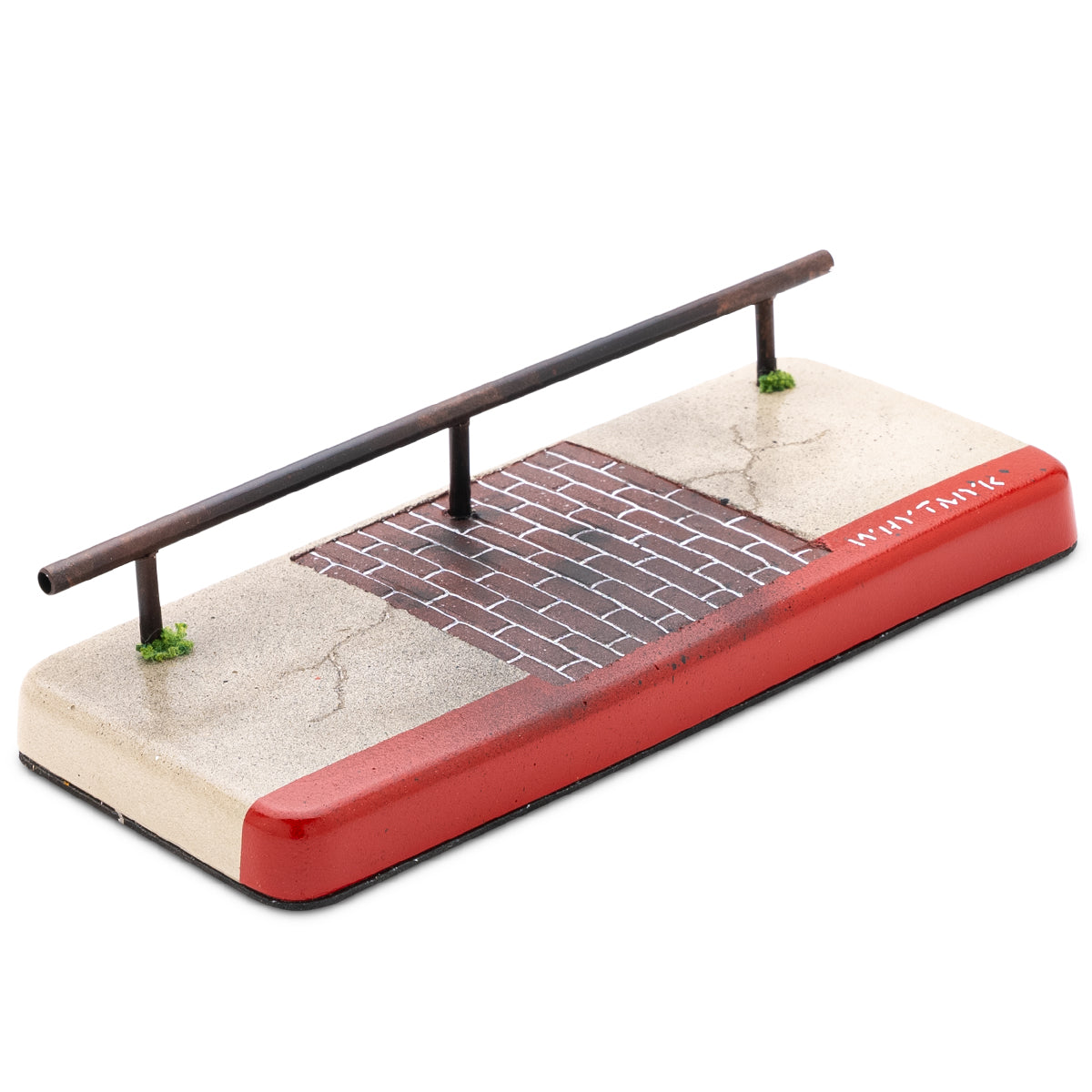 WhytMyk Concrete Fingerboard Ramp with Brick Sidewalk & Low Round Rail - Portable Skateboard Training Tool for Kids & Adults - Perfect for Indoor/Outdoor Skate Practice, Street Style Tricks & Fingerboard Competitions
