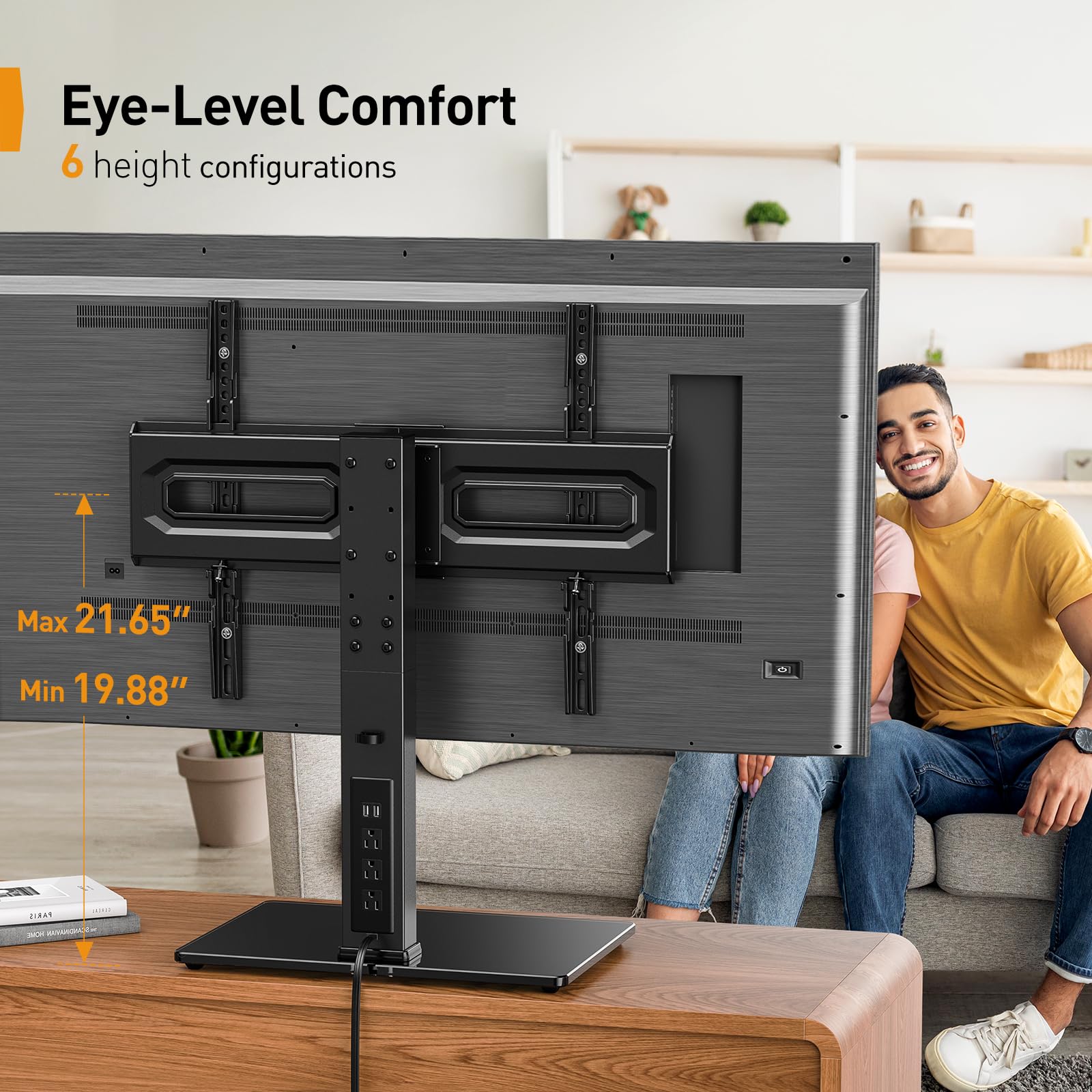 Perlegear Universal TV Stand with Power Outlet - Swivel Base for 32-80 inch TVs up to 99 lbs - Tempered Glass TV Stand with Height Adjustment & Max VESA 600x400mm (PGTVS31) - Perfect for Living Room, Bedroom, or Office Entertainment Setup