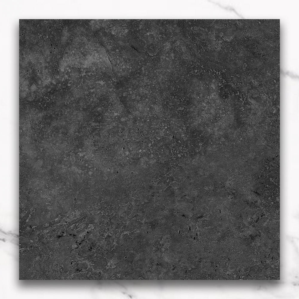 Kronos Charcoal 600x600mm Matt Porcelain Tiles - Travertine Look Floor & Wall Tiles for Bathroom, Kitchen & Living Room