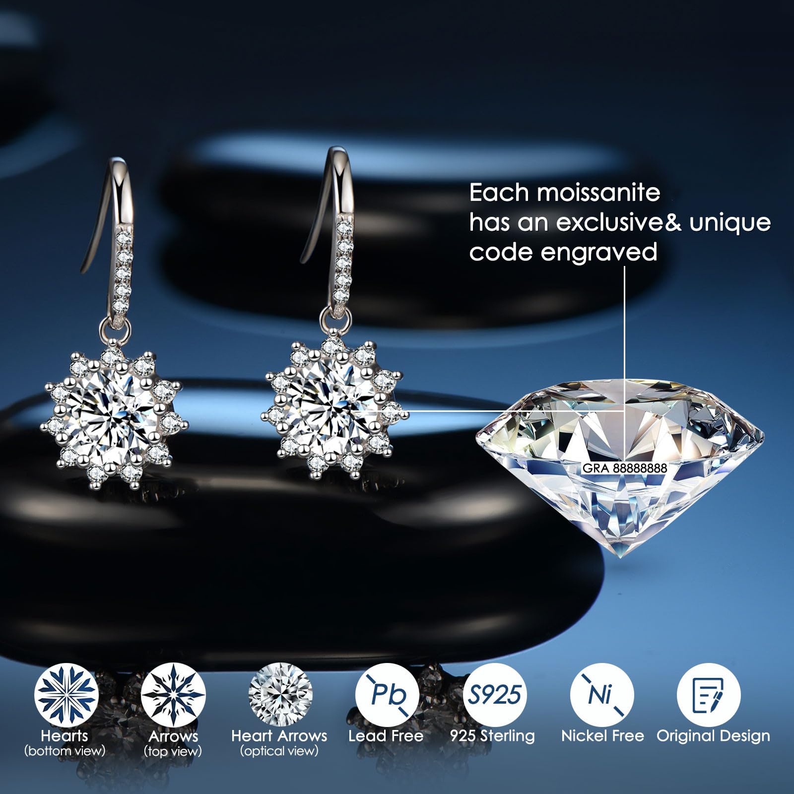 1Ct-3Ct Moissanite Hoop Drop Earrings for Women - Elegant Anniversary Jewelry, Birthday & Valentine's Day Gifts for Wife, Girlfriend or Mom | Perfect for Date Nights, Weddings & Special Occasions