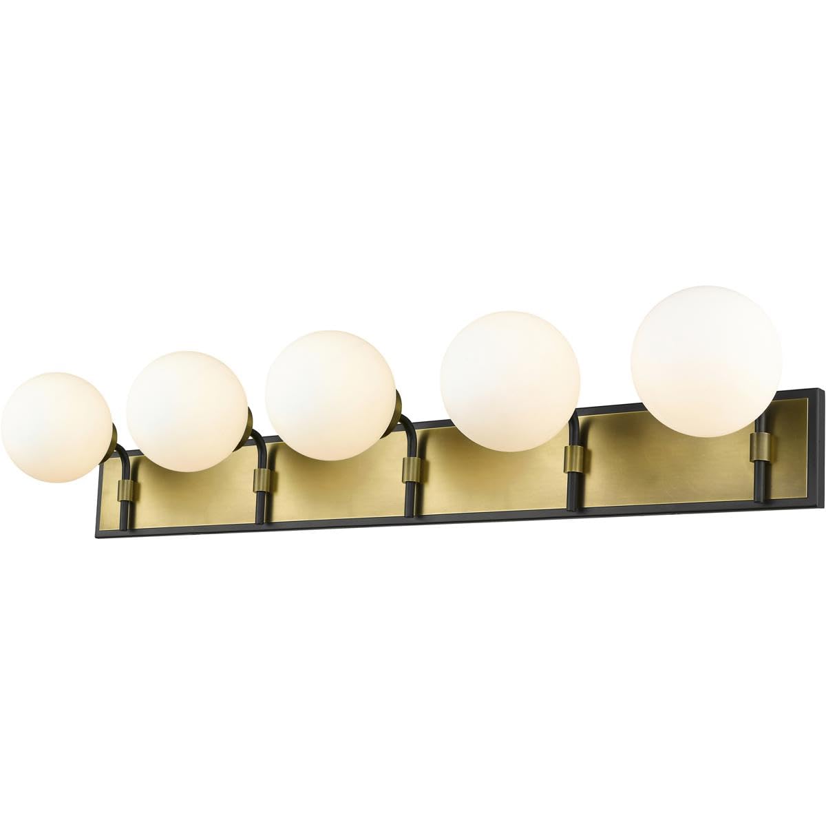 Z-Lite 477-5V-MB-OBR 5-Light Vanity Light Fixture, 300W Matte Black & Olde Brass Finish Bathroom Lighting for Mirror, Dresser, and Vanity Areas