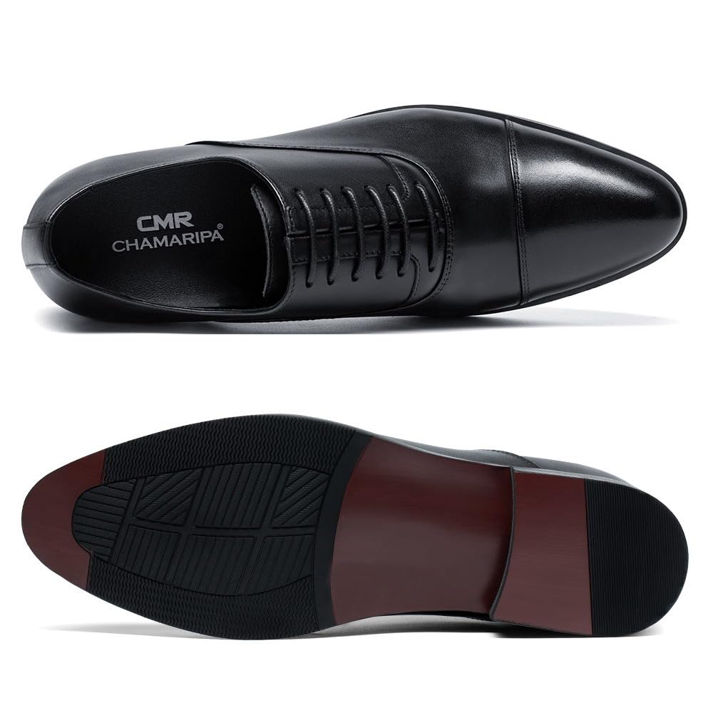 CHAMARIPA Men's Height Increasing Dress Shoes - Invisible Elevator Oxford Formal Shoes, Calfskin Leather, Adds 2.76 Inches - Perfect for Business, Weddings & Formal Events (Y92H38)