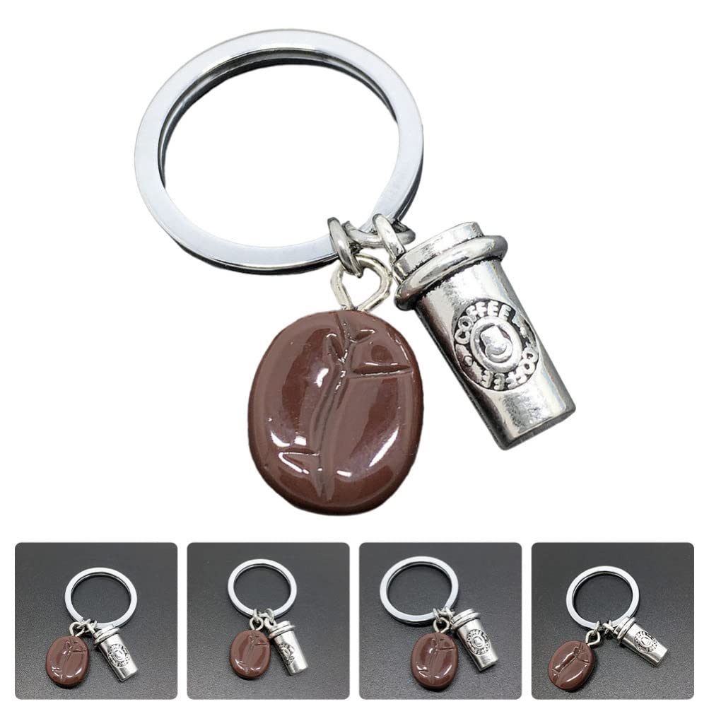 PRETYZOOM Men's Coffee-Themed Keychain - Zinc Alloy Coffee Cup & Bean Key Ring for Wallets, Purses & Car Keys | Perfect Gift for Coffee Lovers & Unique Bag Decor Accessory