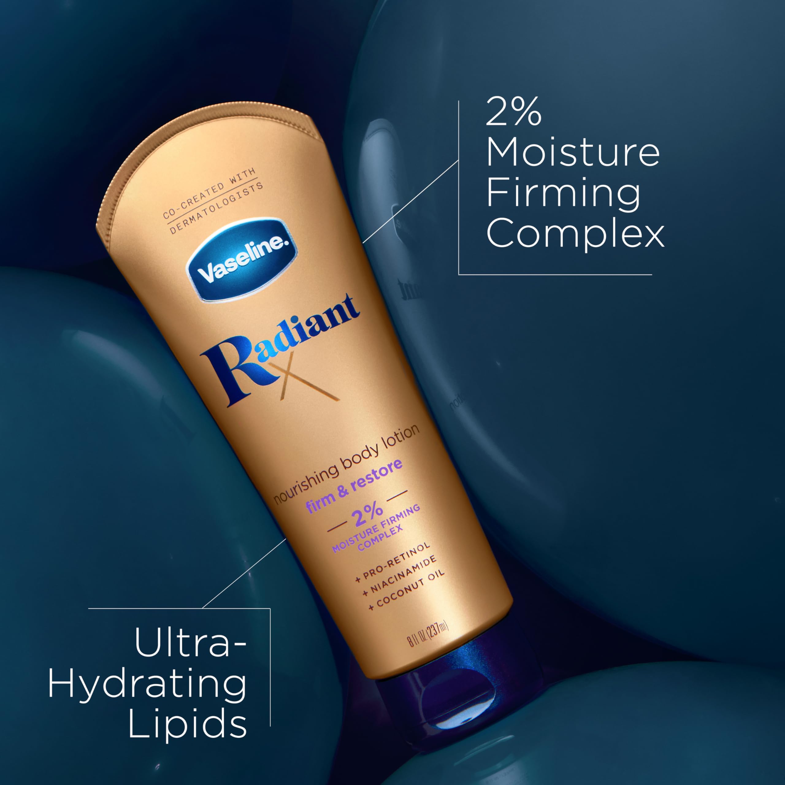 Vaseline Radiant X Firm & Restore Body Lotion with Pro-Retinol, Niacinamide & Coconut Oil - 8 oz Nourishing Moisturizer for Dry Skin - Perfect for Daily Hydration & Nighttime Skincare Routine
