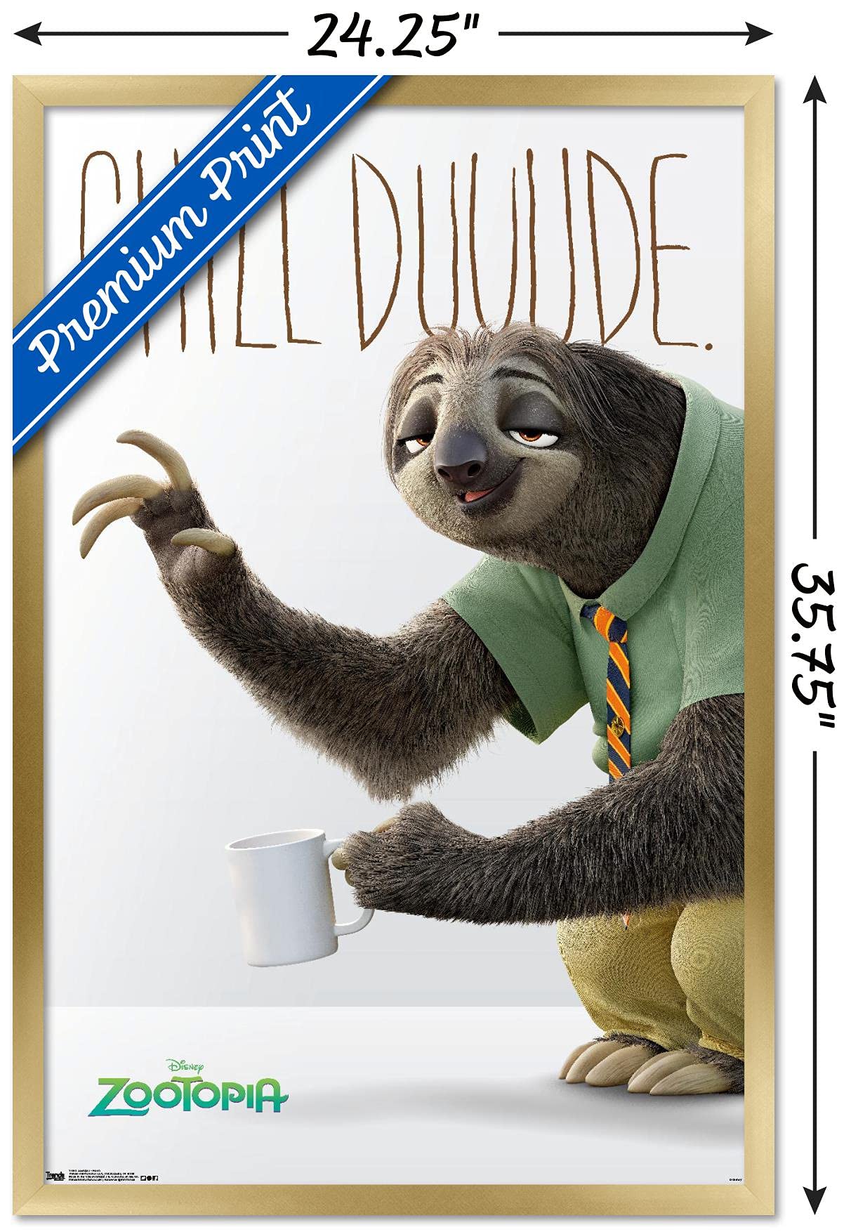 Disney Pixar Zootopia Gold Framed Wall Poster 22.375x34 Inch - Official Movie Artwork for Kids Room Decor, Classroom & Home Theater Display