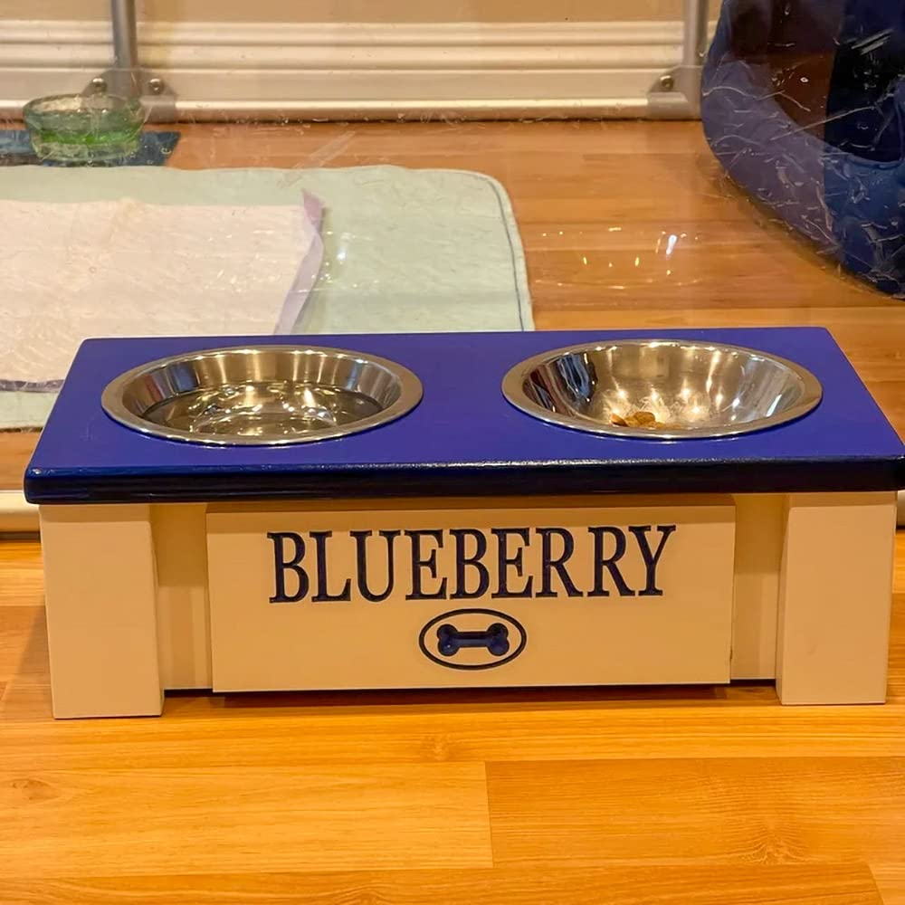 Personalized Elevated Dog Bowl Stand for Large, Medium, Small & X-Small Dogs - Stainless Steel Pet Food & Water Bowls with Internal Storage - Adjustable Raised Feeder for Healthy Eating - Perfect for Kitchen, Living Room or Outdoor Use (X-Small, Blue)