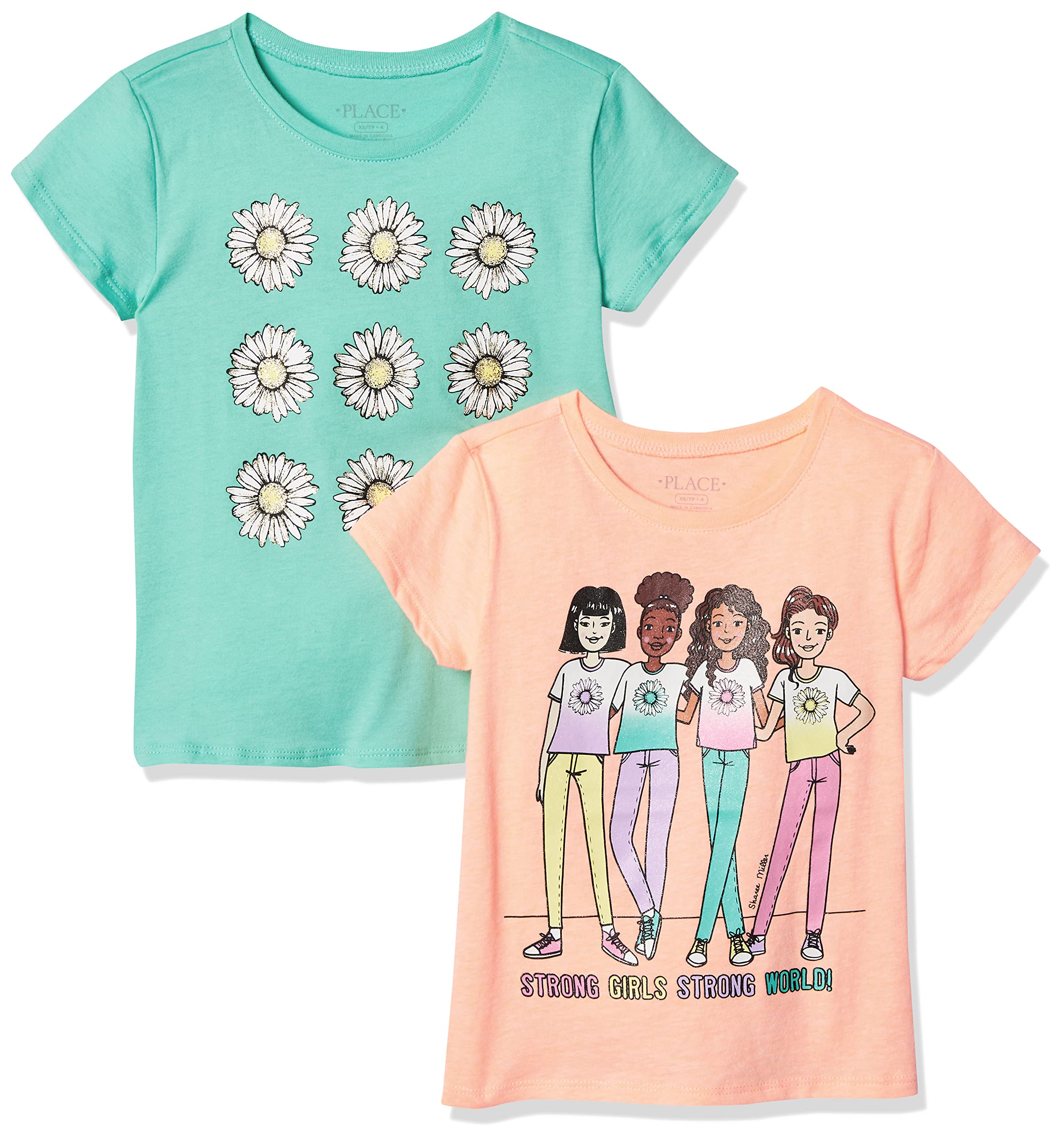 The Children's Place Girls' Short Sleeve T-Shirts 2-Pack - Soft Cotton Tees for School, Play & Everyday Wear