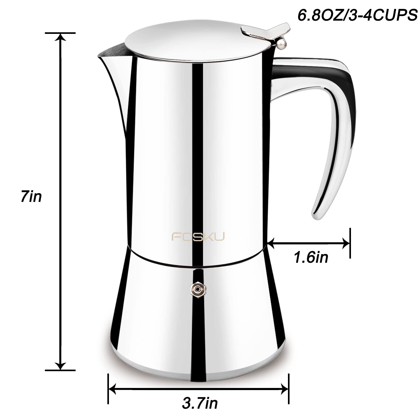 Stainless Steel Stovetop Espresso Maker - Italian Moka Pot for 3-4 Cups (200ml) - Induction Compatible Coffee Machine for Home, Office & Camping Use