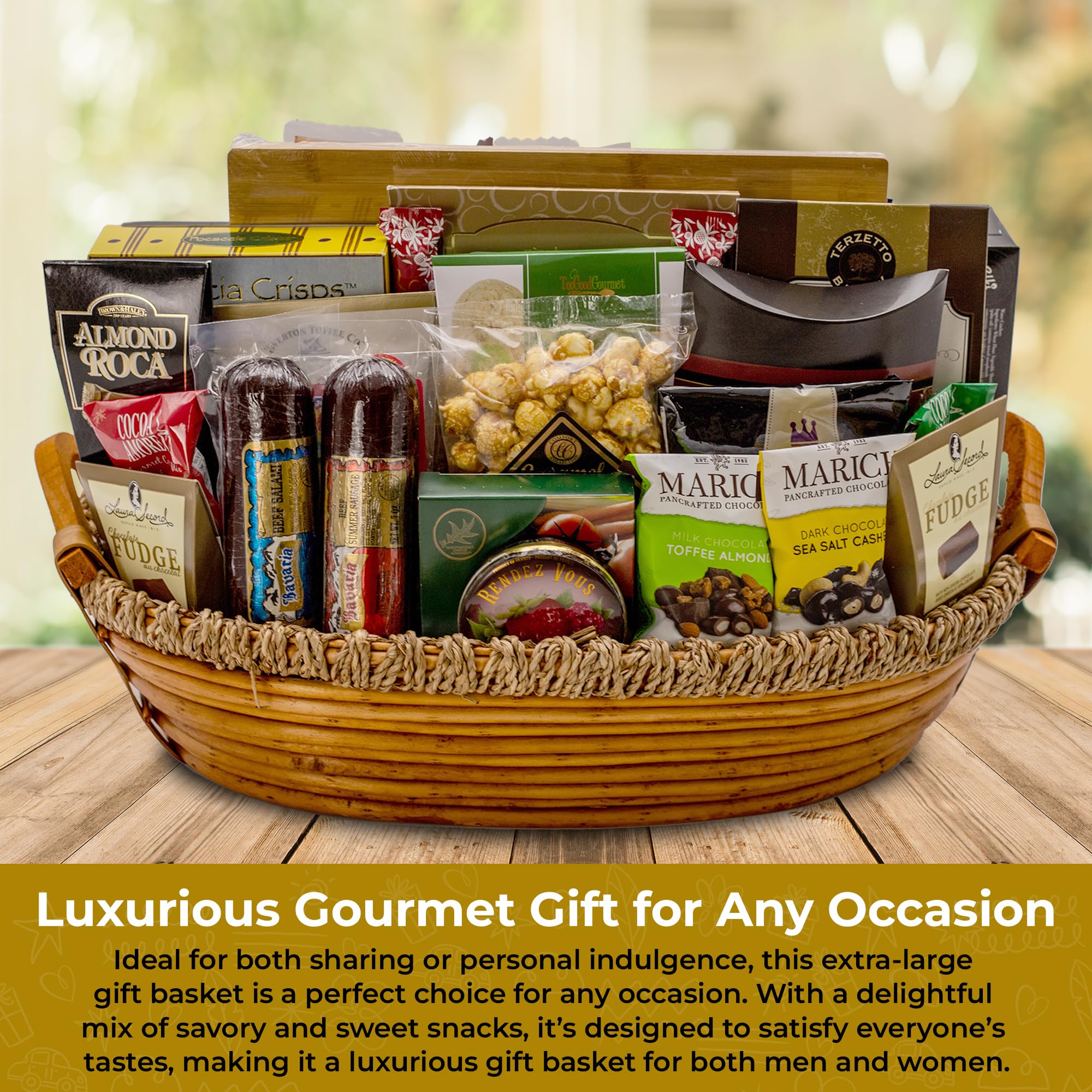 Premium Gourmet Gift Basket XL - Deluxe Food Gift Basket with Sweets, Snacks & Treats - Made in USA - Perfect for Birthdays, Holidays & Corporate Gifts - Luxury Gift Baskets for Men & Women - Ideal for Christmas, Thanksgiving & Special Occasions