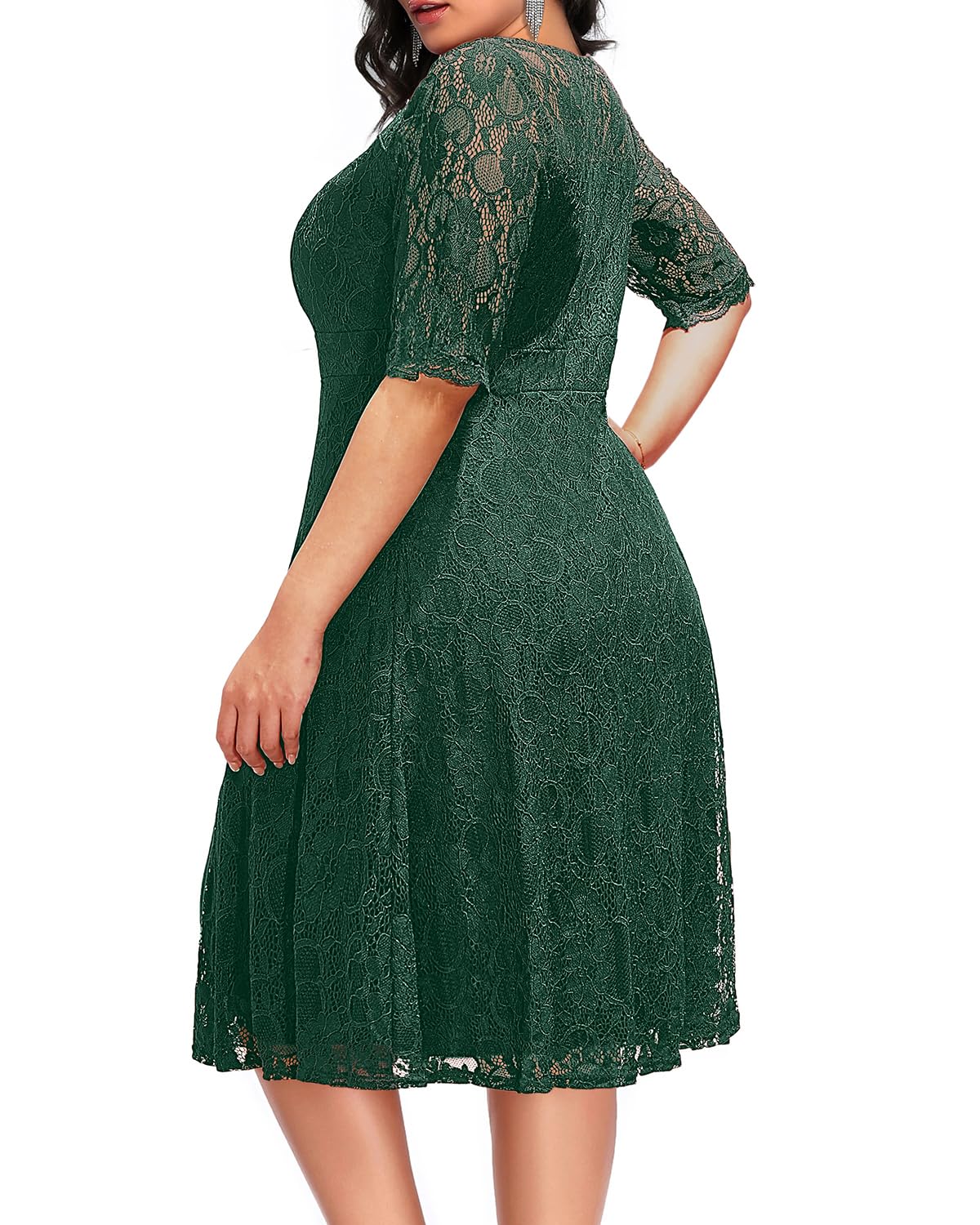 Plus Size Lace V-Neck Midi Dress for Women - Elegant Wedding Guest & Bridal Shower Cocktail Attire - Perfect for Semi-Formal Parties, Date Nights & Special Occasions