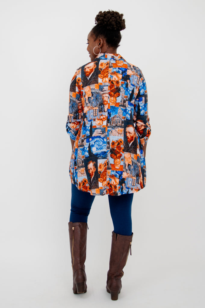 Celine Blouse - Van Gogh Inspired Linen Bamboo Shirt for Women | Elegant Summer Top for Casual Outings & Office Wear